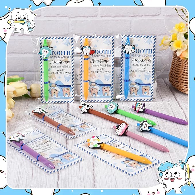 LiYiQ 48 Pcs Dentist Gifts Dental Hygienist Ballpoint Pens with Bookmark Bulk Dentist Appreciation Gift for Dental Assistant Nurse Must Haves Party Favors