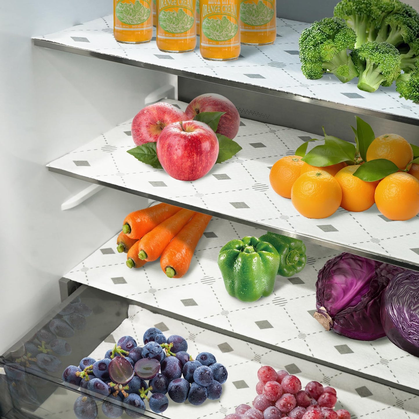 Non-Slip Absorbent Refrigerator Liners Roll 12INx12FT, Washable Non Adhesive Fridge Shelf Drawer Liner Cut to Fit Waterproof Fridge Liners for Glass Shelves Vegetable Fruit Storage