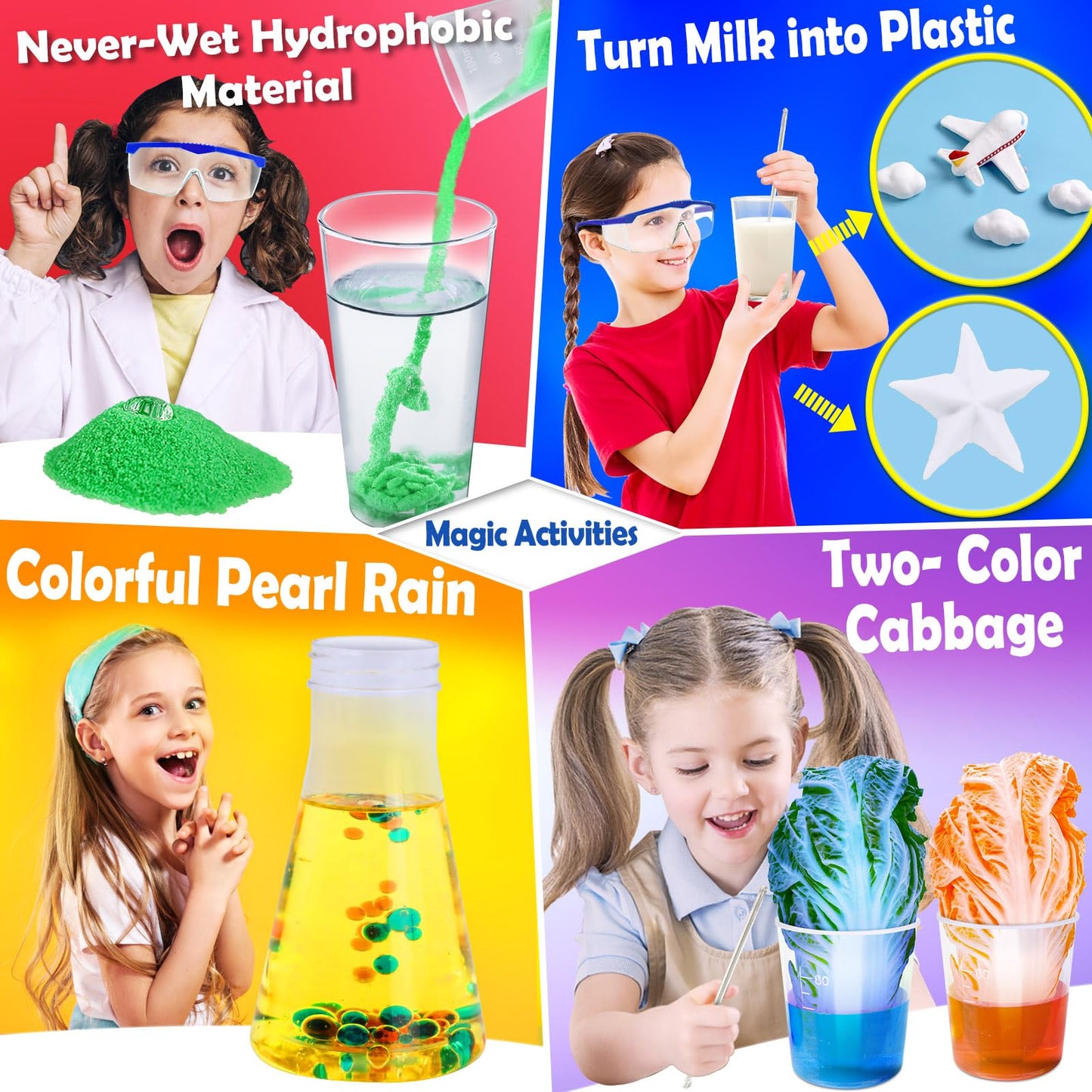 UNGLINGA 60+ Science Experiments Kits for Kids, Boys Girls Toys Gifts, Science Lab S.T.E.M Activities Educational Project with Chemistry Set, Erupting Volcano, Color