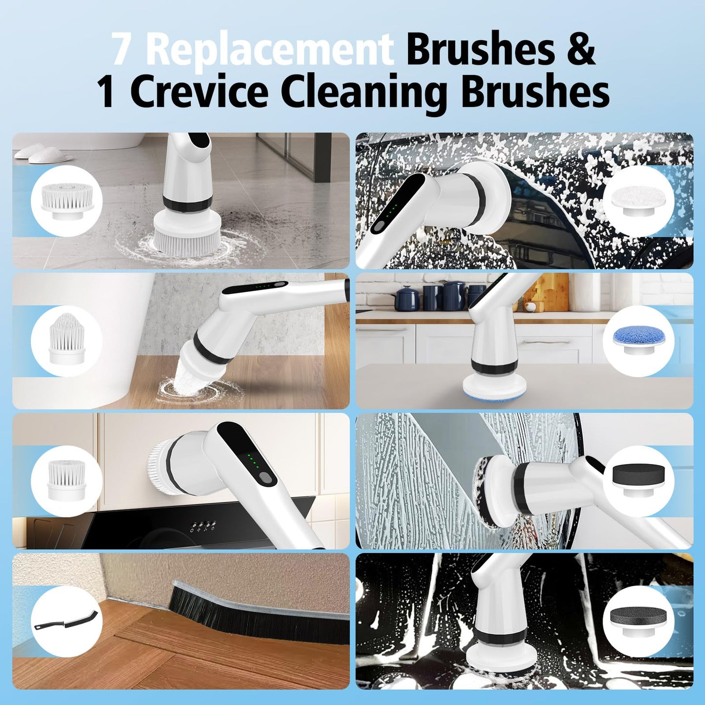 Electric Spin Scrubber, Dreazu IPX7 Shower Scrubber with 7 Replaceable Brush Heads & Retractable Handle, 2-Speed Adjustable Shower Cleaner for Bathroom,Toilet, Bathtub, Kitchen, Tile Floors