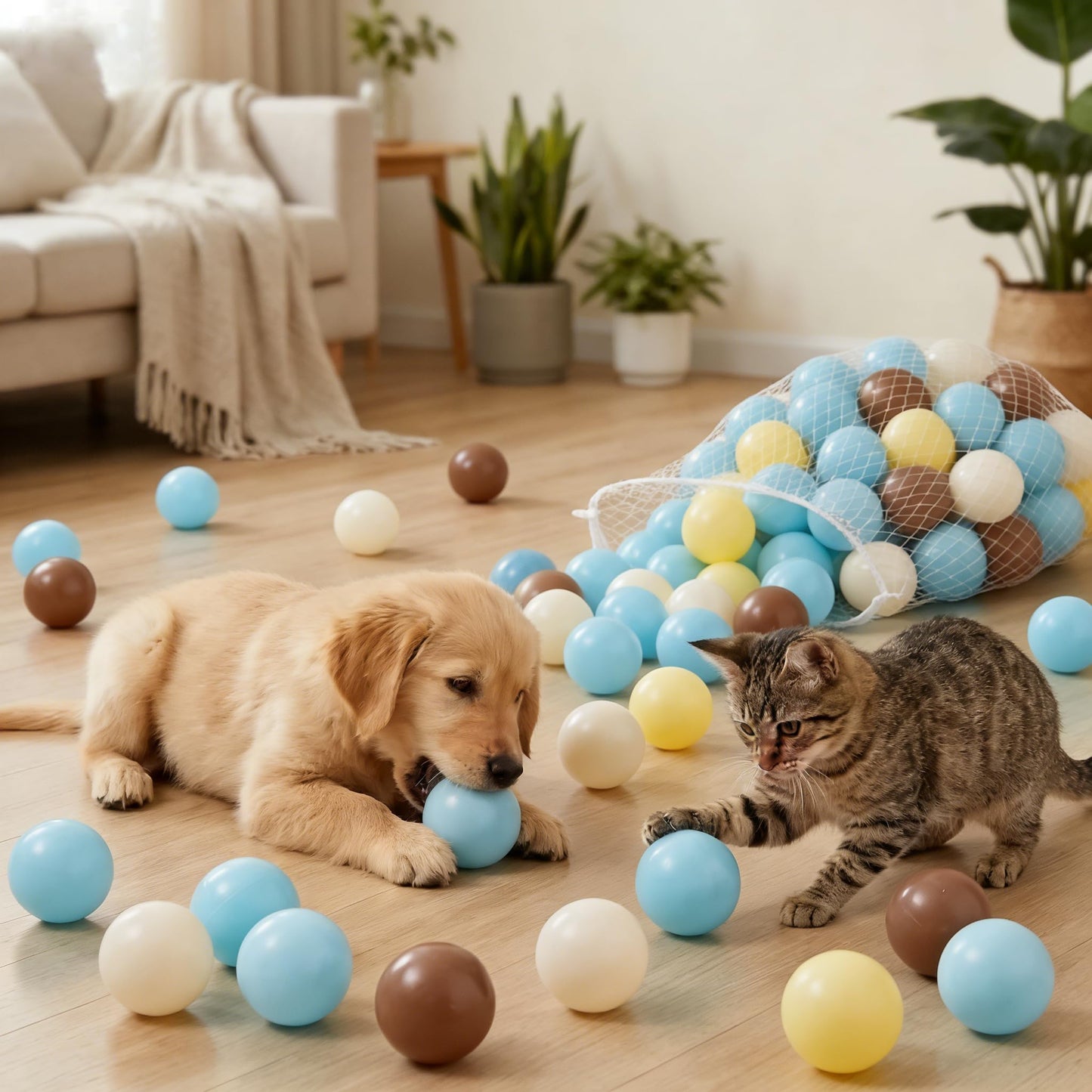 Glispaire 100 PCS Ball Pit Balls, 2.15", Milk White/Milk Yellow/Light Grayish Blue/Coffee, Phthalate/BPA-Free, Non-Toxic Crush-Proof Sensory Balls for Kids