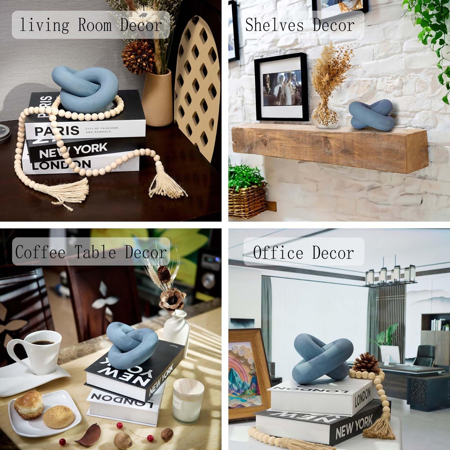 baqor Wood Knot Decor Chain Link - Coffee Table Shelf Office Entryway Decorative Object Wooden Knot Sculpture Rustic Accents Modern Boho Celtic Home Living Room Farmhouse
