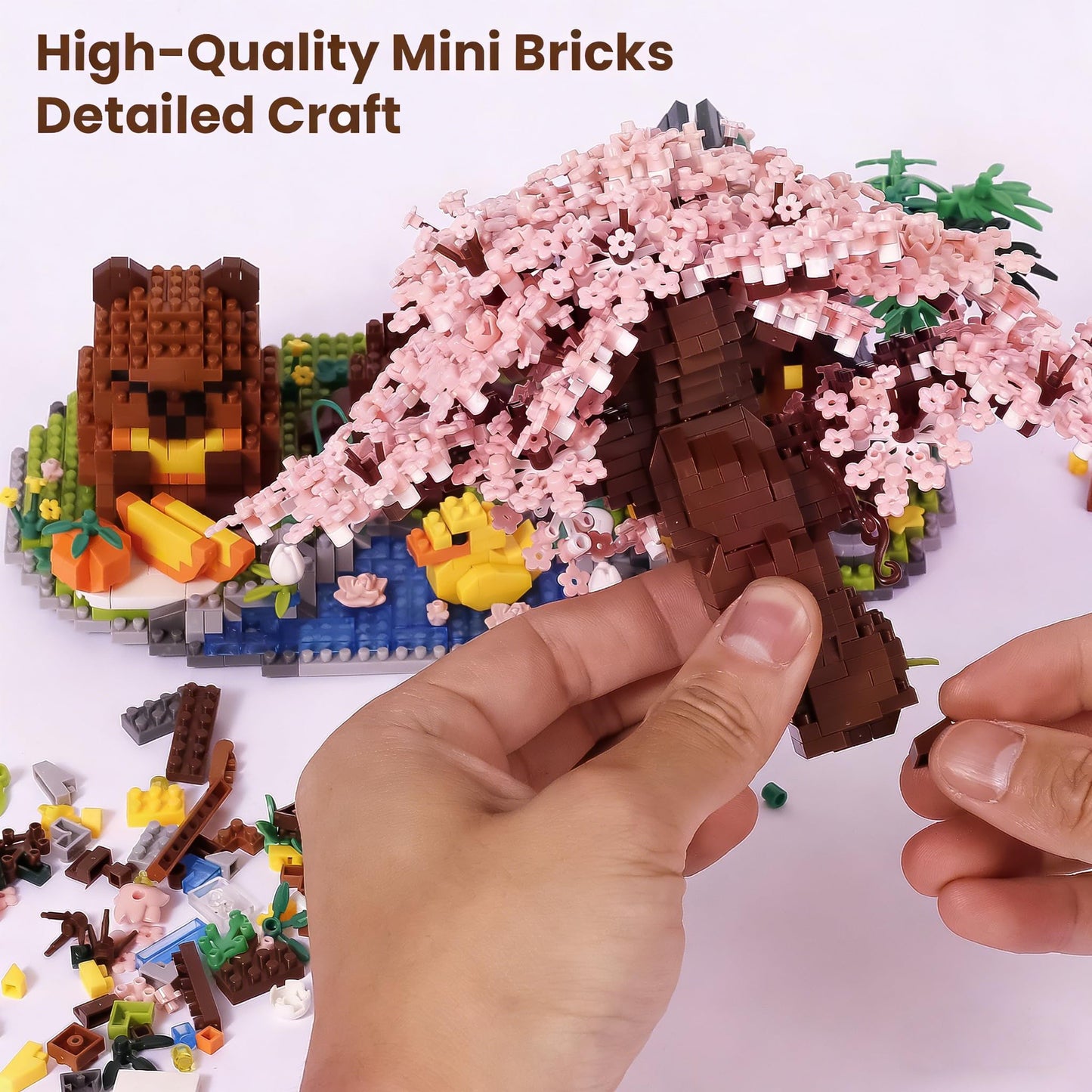 Capybara Cherry Blossom Bonsai Tree House Building Sets for Adults & Kids - 2280PCS Micro Mini Blocks, Artificial Flower for Desk, Office, Home Decor, DIY Arts & Crafts Kits, Ages 8+ Girls & Boys Gift