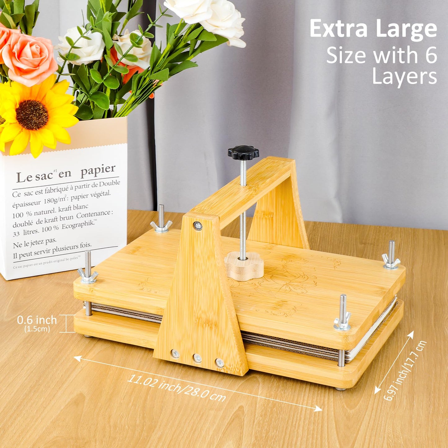 MeRGBWLife Large Bamboo Flower Press Kit – 6 Layers, 11"x7" Even Pressure Plant Press for Adults, DIY Flower & Leaf Preservation for Arts, Crafts, and Dried Plant Projects