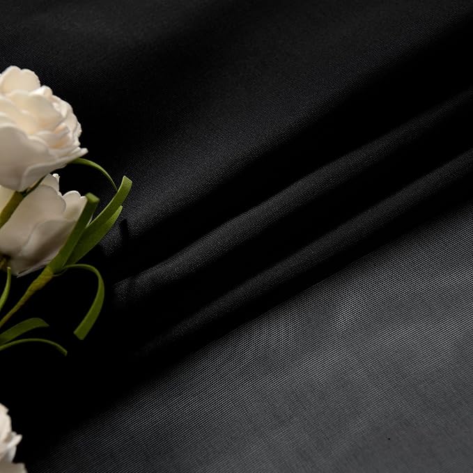 SpaceDresser Basic Rod Pocket Sheer Voile Window Curtain Panels Black 1 Pair 2 Panels 26 Width 24 Inch Long for Kitchen Bedroom Children Living Room Yard（Black，26Wx 24L）