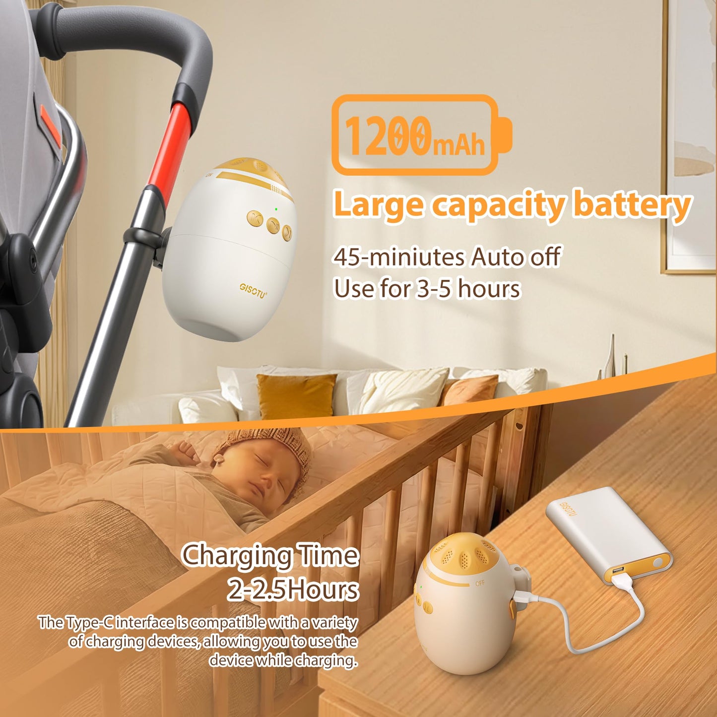 Baby Stroller Rocker with Adjustable Vibration Speed and 11 Soothing White Noise, Hands-Free Rechargeable Sleep Soother Rocker, Portable Accessories for Strollers & Cribs, Essential Baby Gear
