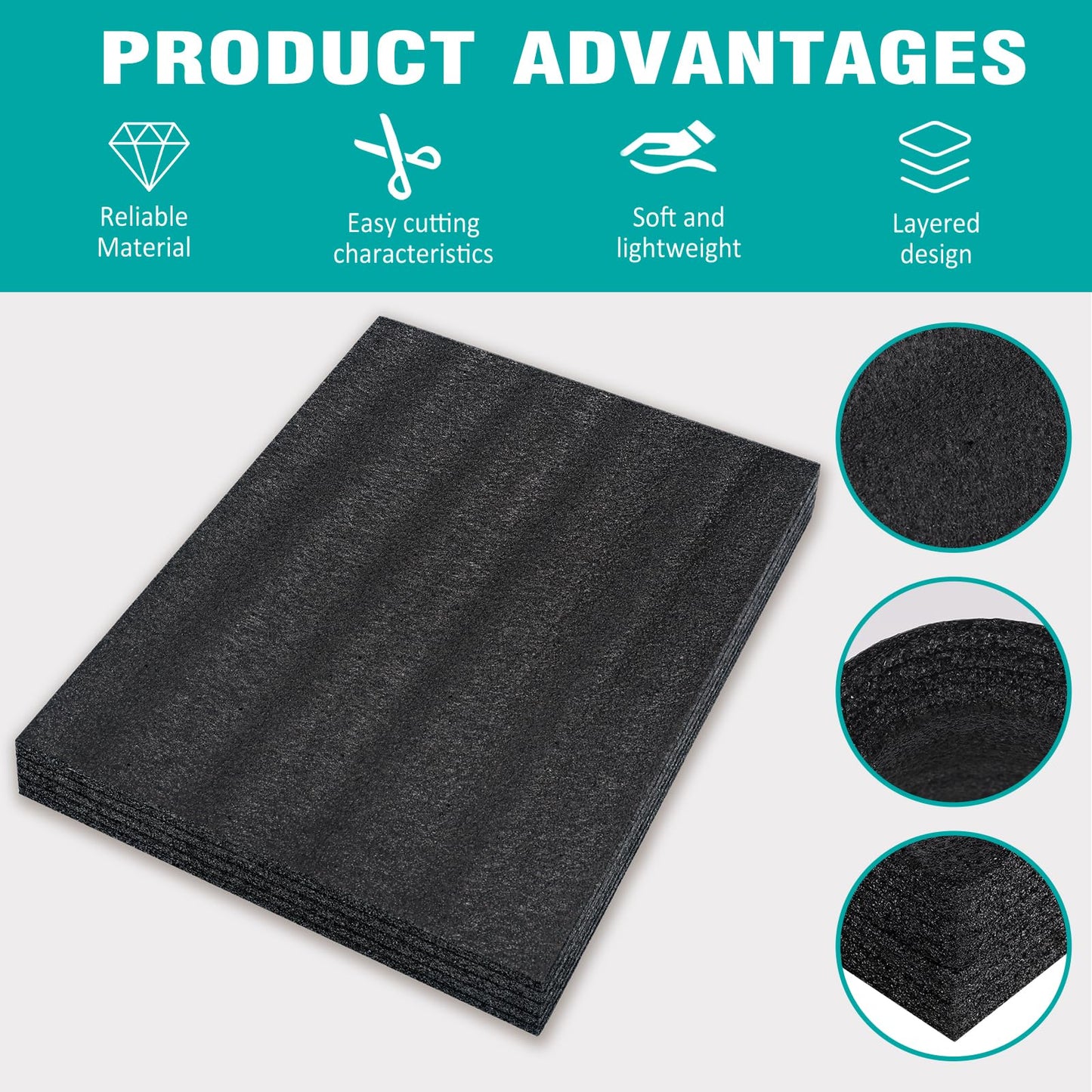 AurDo 5 Pcs Black Polyurethane Foam Sheet,16x12x0.5 Inch Cuttable Foam Padding Pad for Packing and Crafts,Toolbox Storage