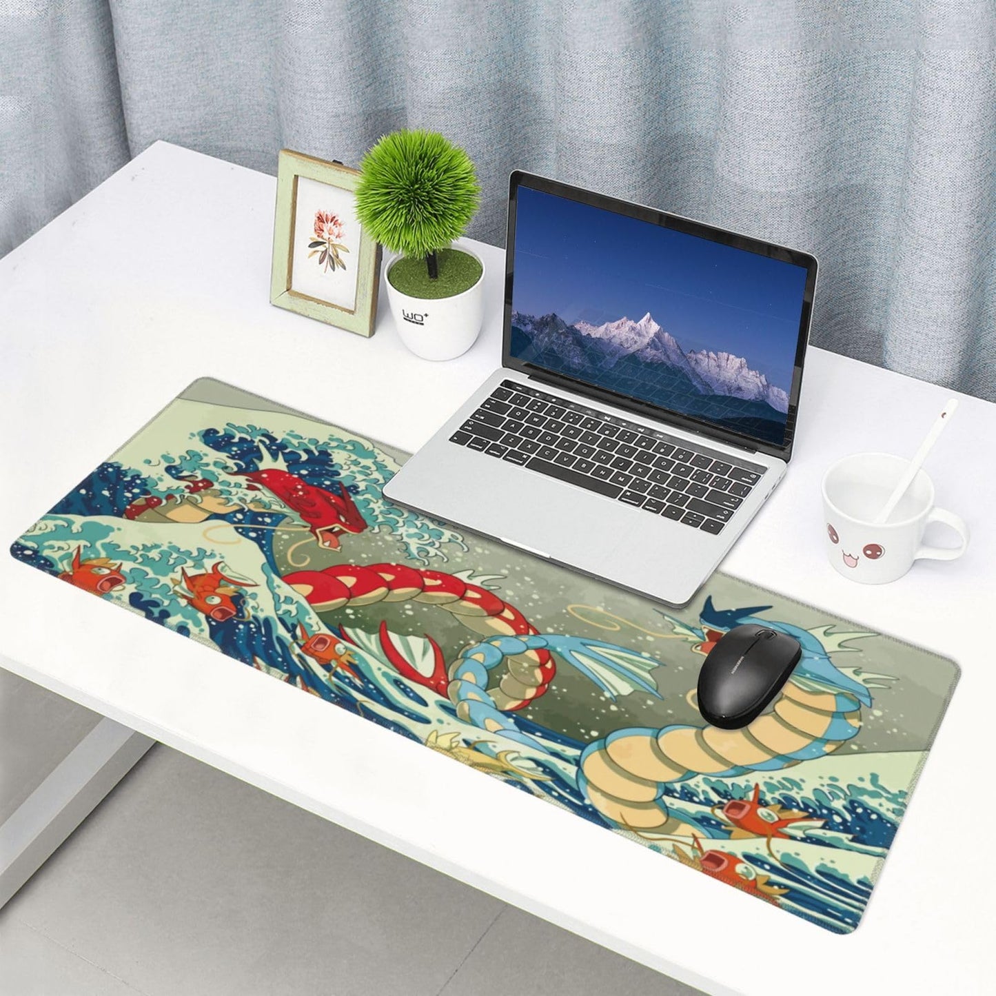 Large Gaming Mouse Pad,Japanese Ukiyoe Anime Dragon Mousepad,Stitched Edges,Non-Slip Rubber Base,Long Extended Desk Mouse Mat(31.5"x12")