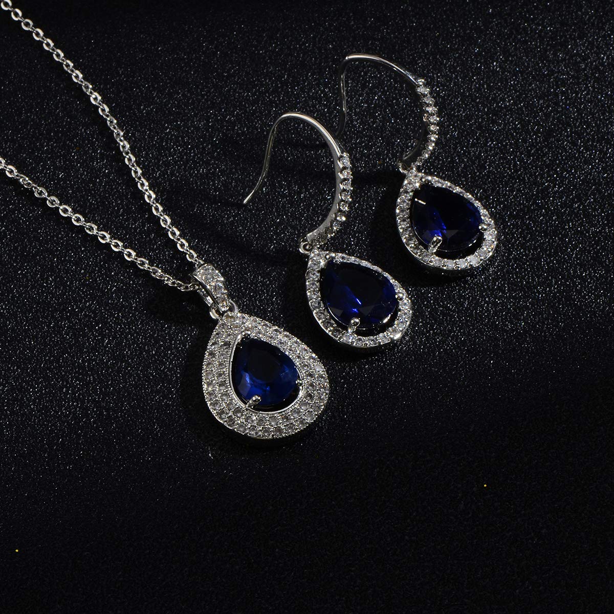 pear shape jewelry set sapphire blue