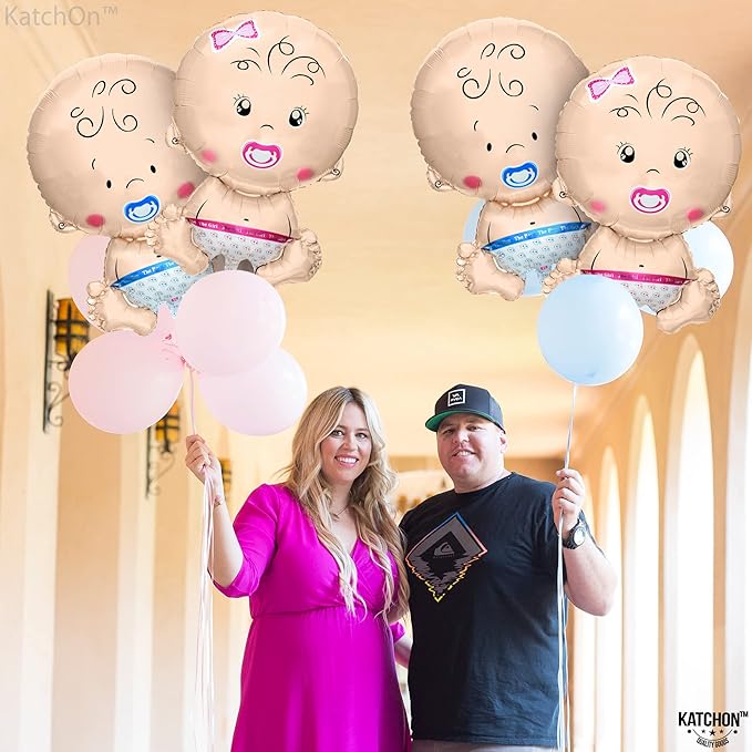 KatchOn, Gender Reveal Balloon - 29 Inch Pack of 4 | Baby Girl Baby Boy Balloons for Twin Gender Reveal Decorations | Boy or Girl Balloon, balloons for baby Shower Decorations | Twin Balloons