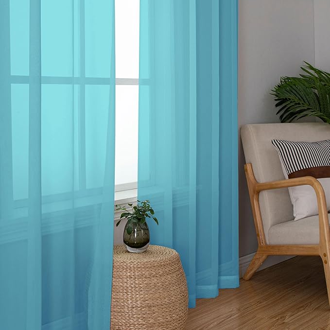 Simplebrand Turquoise Sheer Curtains 72 Inches Long 2 Panels for Living Room, Rod Pockets Airy Window Treatments Voile Sheer Curtains Panels Lightweight for Front Back Patio Glass Door, 42" Width