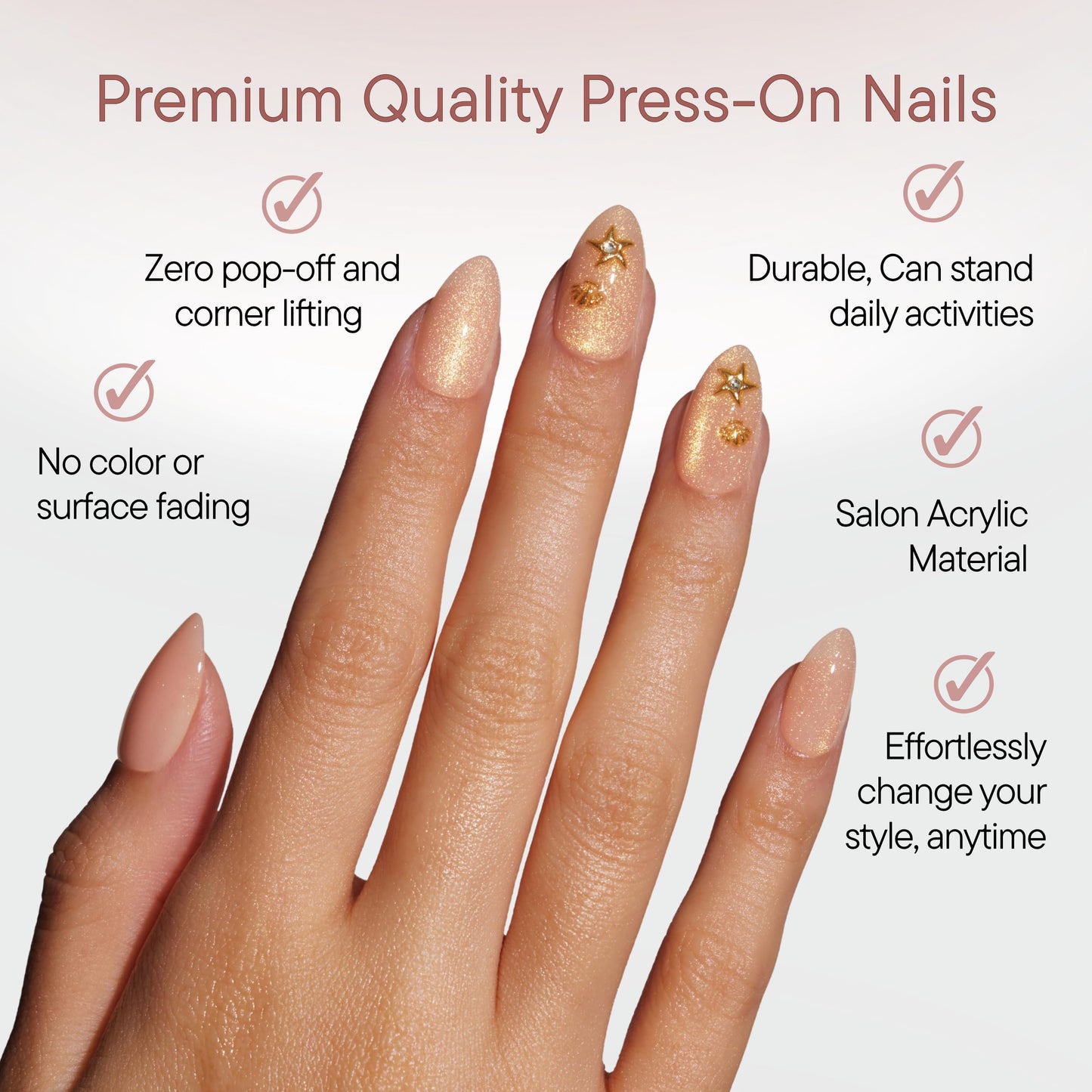 Celebritips Nail Art Press-Ons | Short Almond Nails, Reusable | 16 sizes - 32 Nails Kit with Super-hold Nail Glue and Sticky Tabs (Golden Water Fairy)
