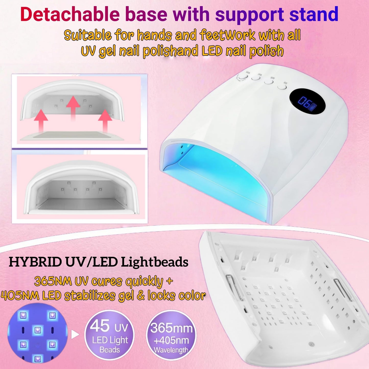 Nailartane Cordless UV Nail Lamp, 96W UV LED Nail lamp for Gel Polish & Acrylic Nails, Fast Curing Nail Light with 4 Timers, Detachable Base, Auto Sensor, 45 LED Beads, Salon & Home Use (White)
