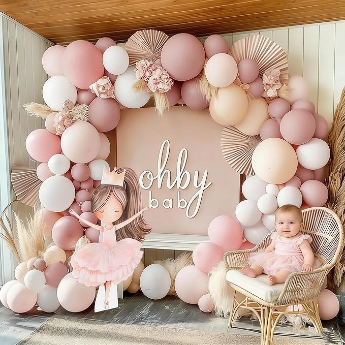 Pastel Pink & White Balloon Arch Kit, Double Stuffed – Dusty Pink, Blush, Beige, Cream & Matte White Latex Balloons for Baby Shower, Valentine’s, Bridal & Easter