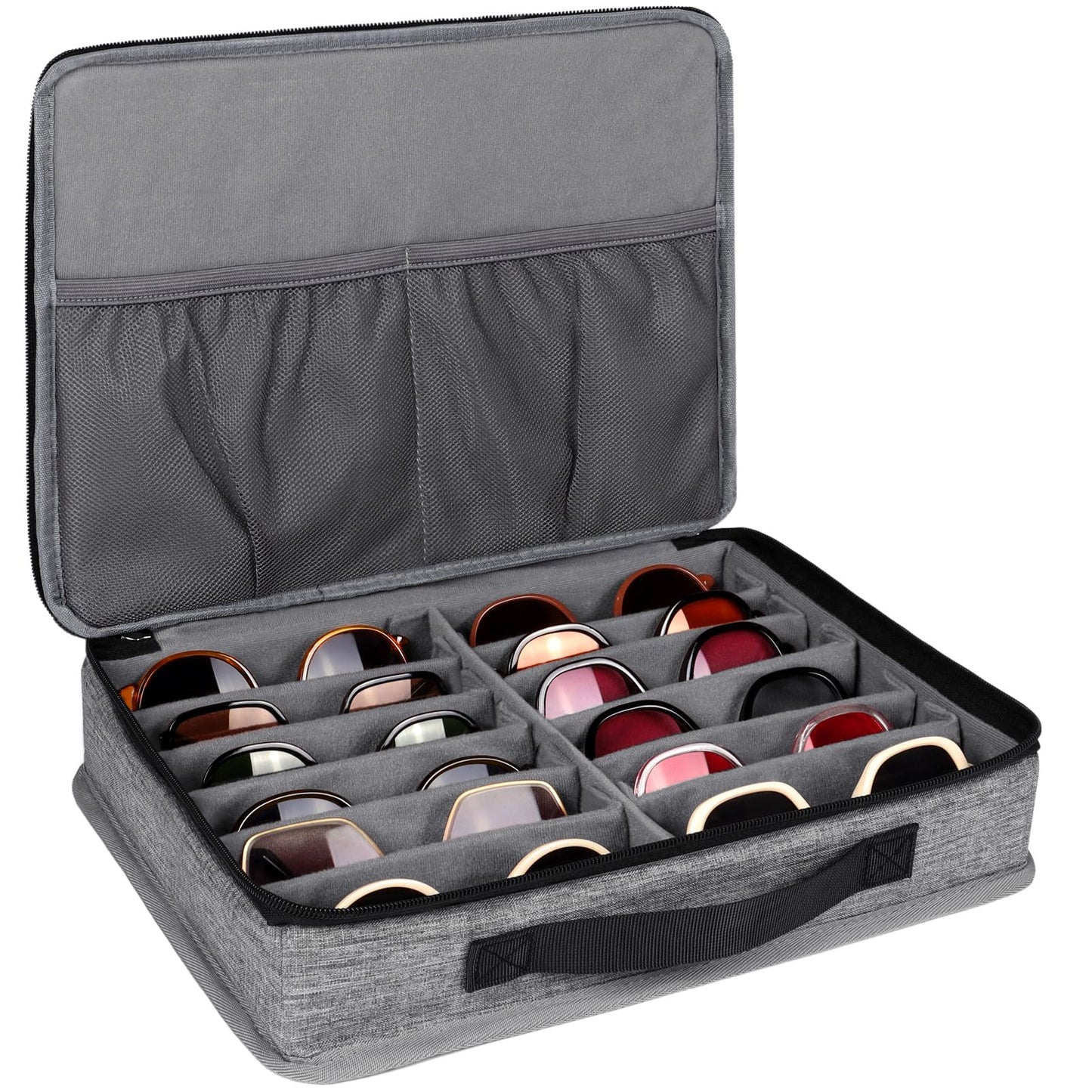 Bukere Sunglasses Organizer Case, 12 Adjustable Slots for Multiple Pairs Eyeglasses, Travel Glasses Holder Storage Box