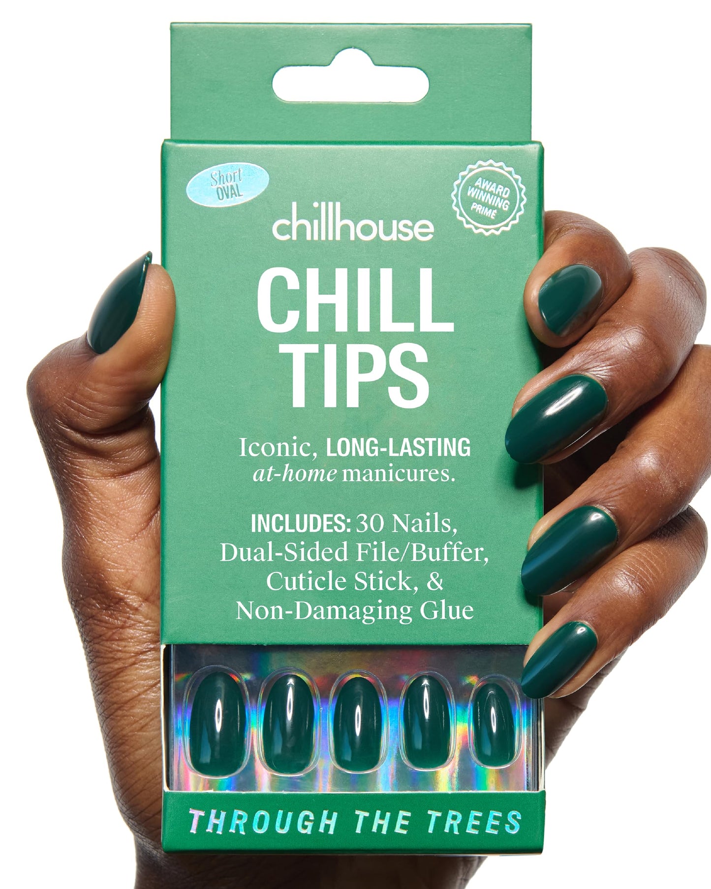 Chillhouse Chill Tips Signatures Press On Nails Kit, Through The Trees - 30 Nail Shapes & Sizes, Dual-Sided Buffer & File, Cuticle Stick & Glue - Long-Lasting Nail Art Manicures
