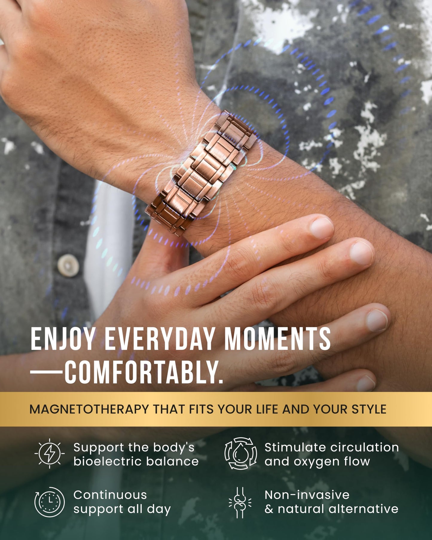 MagnetRX® 3X Strength Copper Bracelet – 99.9% Pure Copper Bracelets for Men with Magnets – Premium Fold–Over Clasp and Adjustable Length with Included Sizing Tool (Stealth)