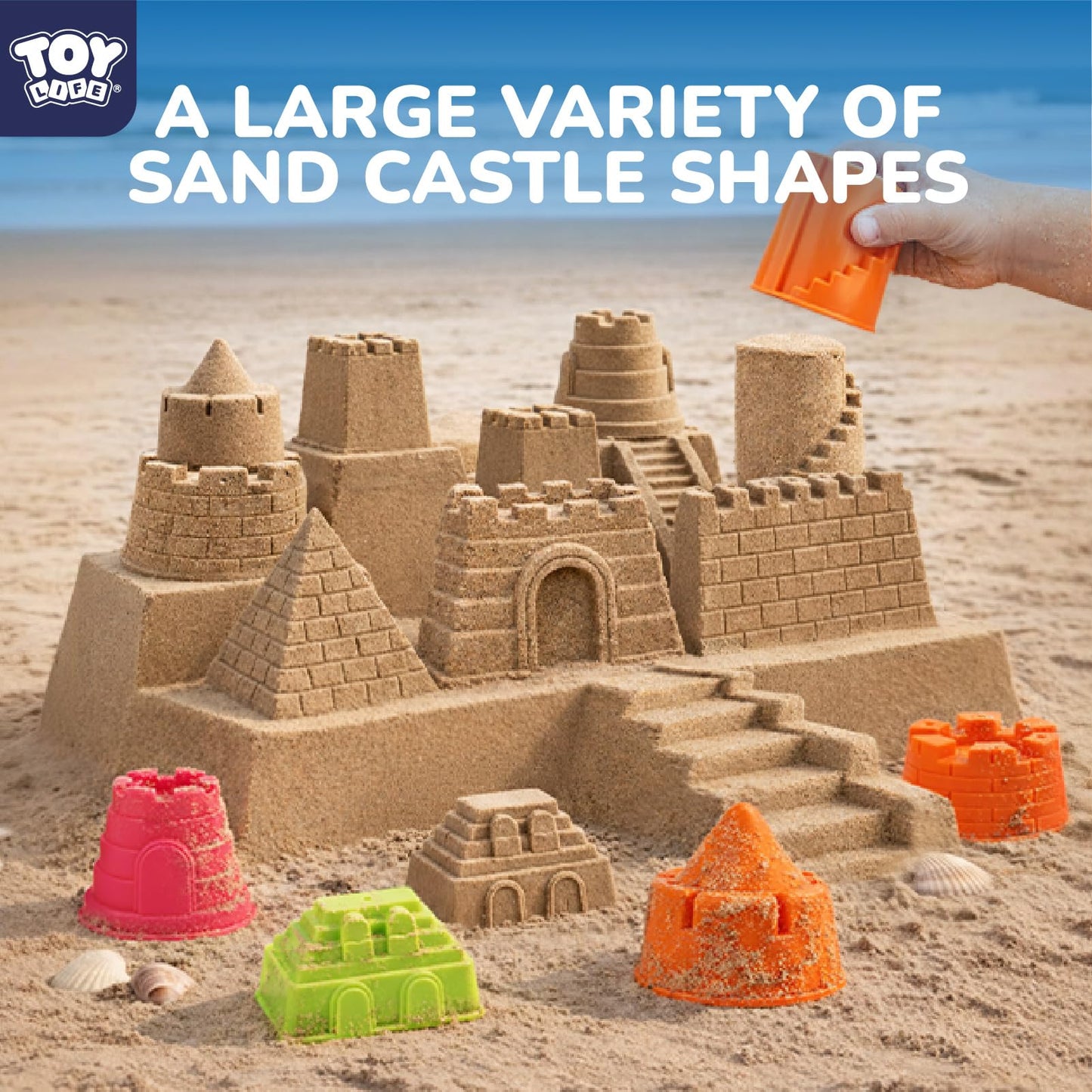 TOY Life 23 Pcs Beach Toys for Kids Sand Toys with Construction Cars Castle Bucket Shovels & Sand Castle Building Kit Molds, Sandbox Toy for Summer Water Play, Travel, Fishing