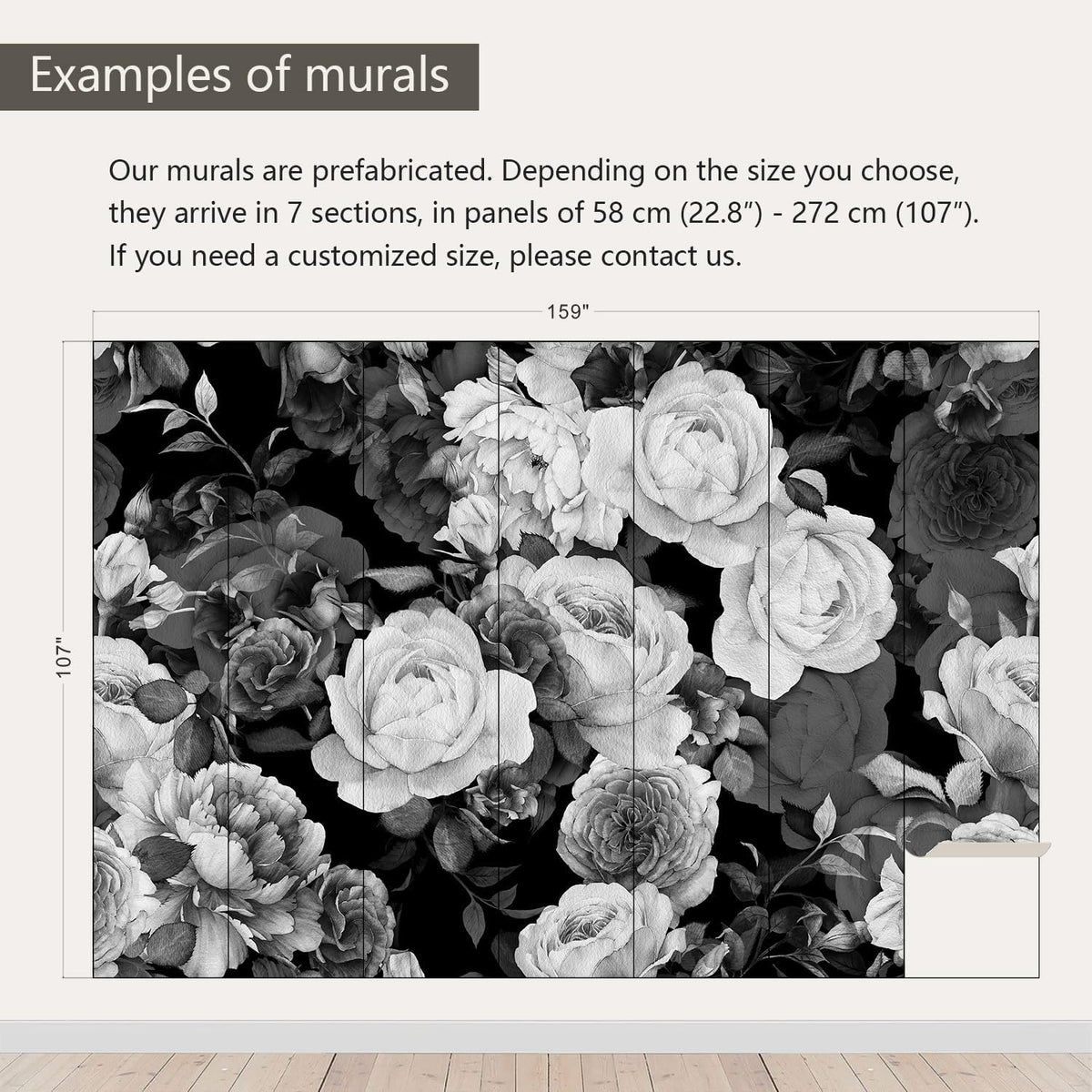 AFZEVEB-Dark Peony Wallpaper Watercolor Rose Wall murals for Bedroom 159"x107" (Not Peel and Stick)
