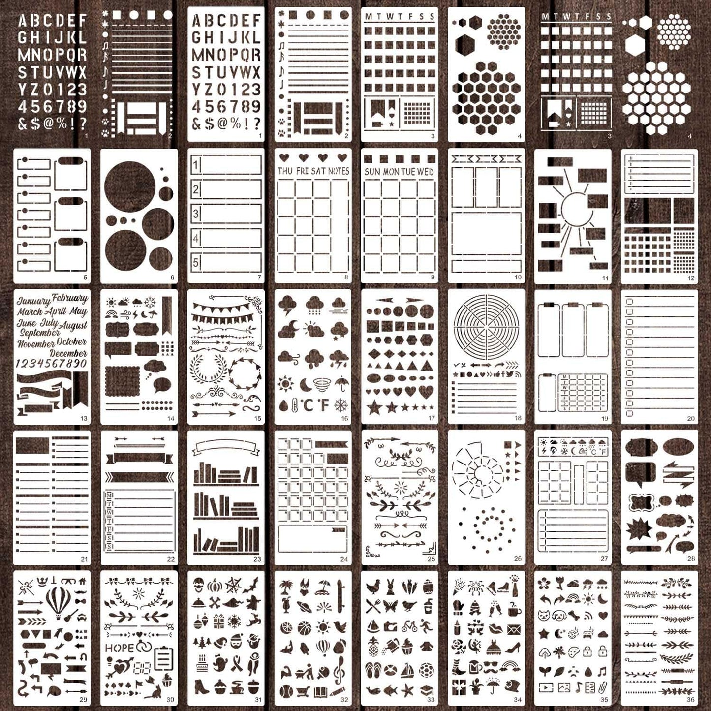 36 Pieces Journal Stencils for Bullet Dot Journaling Notebook Scrapbook, 4 x 7 Inch Planner Stencil DIY Drawing Templates Accessories Supplies Kit for Planners Cards Decorations (Journal)