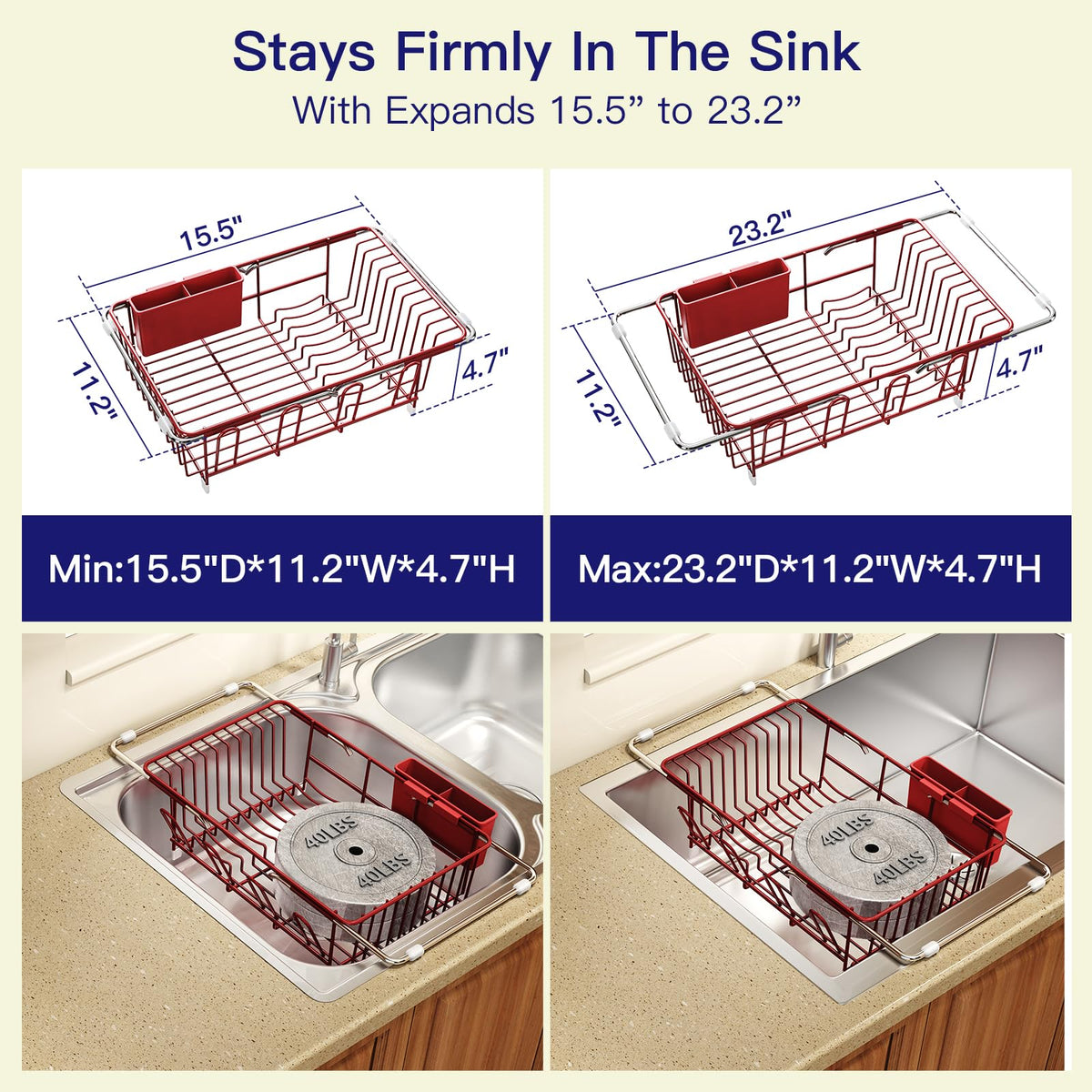Red Dish Drying Rack Over The Sink with Utensil Holder