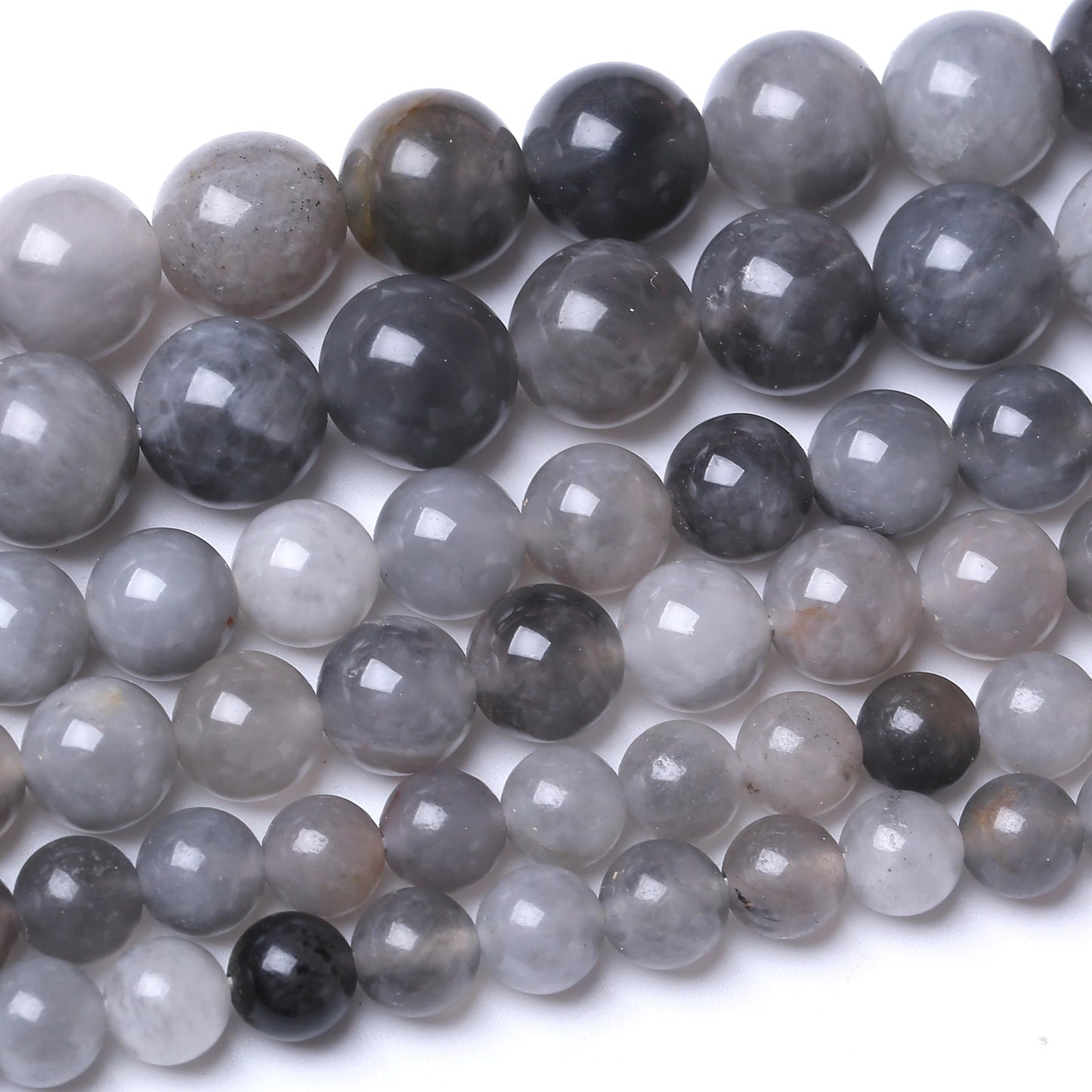 45PCS 8MM Natural Grey Crystal Beads Round Loose Stone Beads for Jewelry Making DIY Energy Stone Healing Power Bracelet 15"