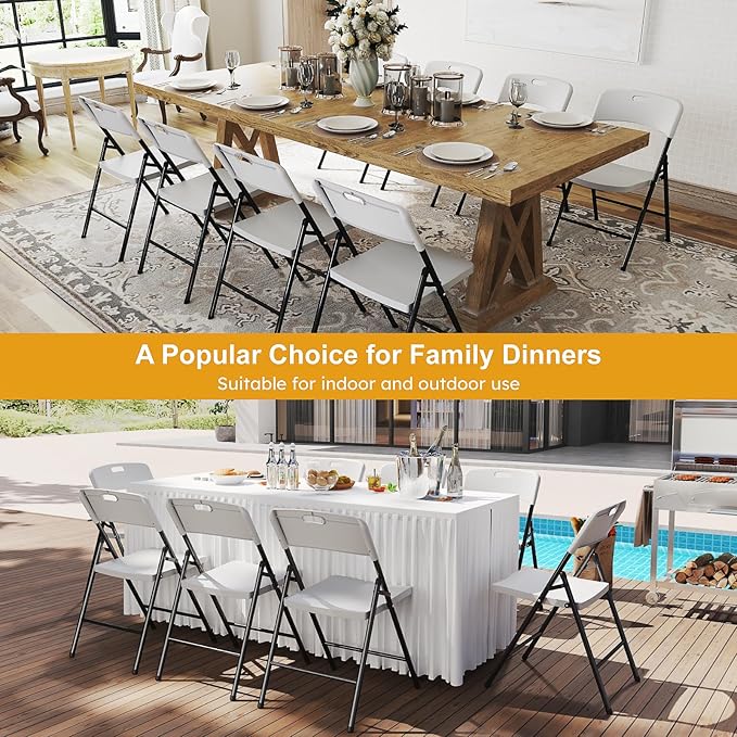 4 Pack White Folding Chairs, 700lbs Capacity Heavy Duty Folding Chair with Reinfoced Steel Frame for Indoor/Outdoor Use, Plastic Foldable Chairs for Party, Patio, Meeting, Wedding and School