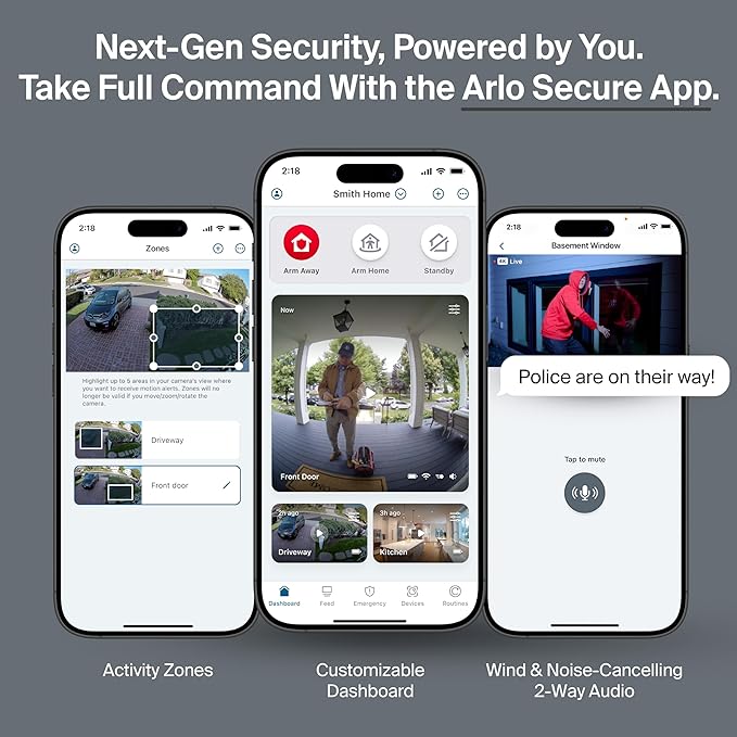 Arlo Ultra Security Camera 4K HDR (3rd Gen, 2025 Release) + SmartHub, Battery Power, Emergency Response, AI Event Captions, 1-Month Trial of Secure Plan, 180° Field of View, 3 Cam, White