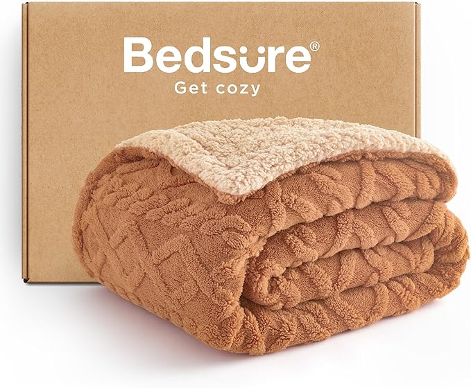 Bedsure Sherpa Fleece Throw Blanket for Couch - GentleSoft Fluffy & Cozy Cable Jacquard Tufted Throw for Women Gift, Thick and Warm Blankets for Winter, Light Brown, 50x60 Inches