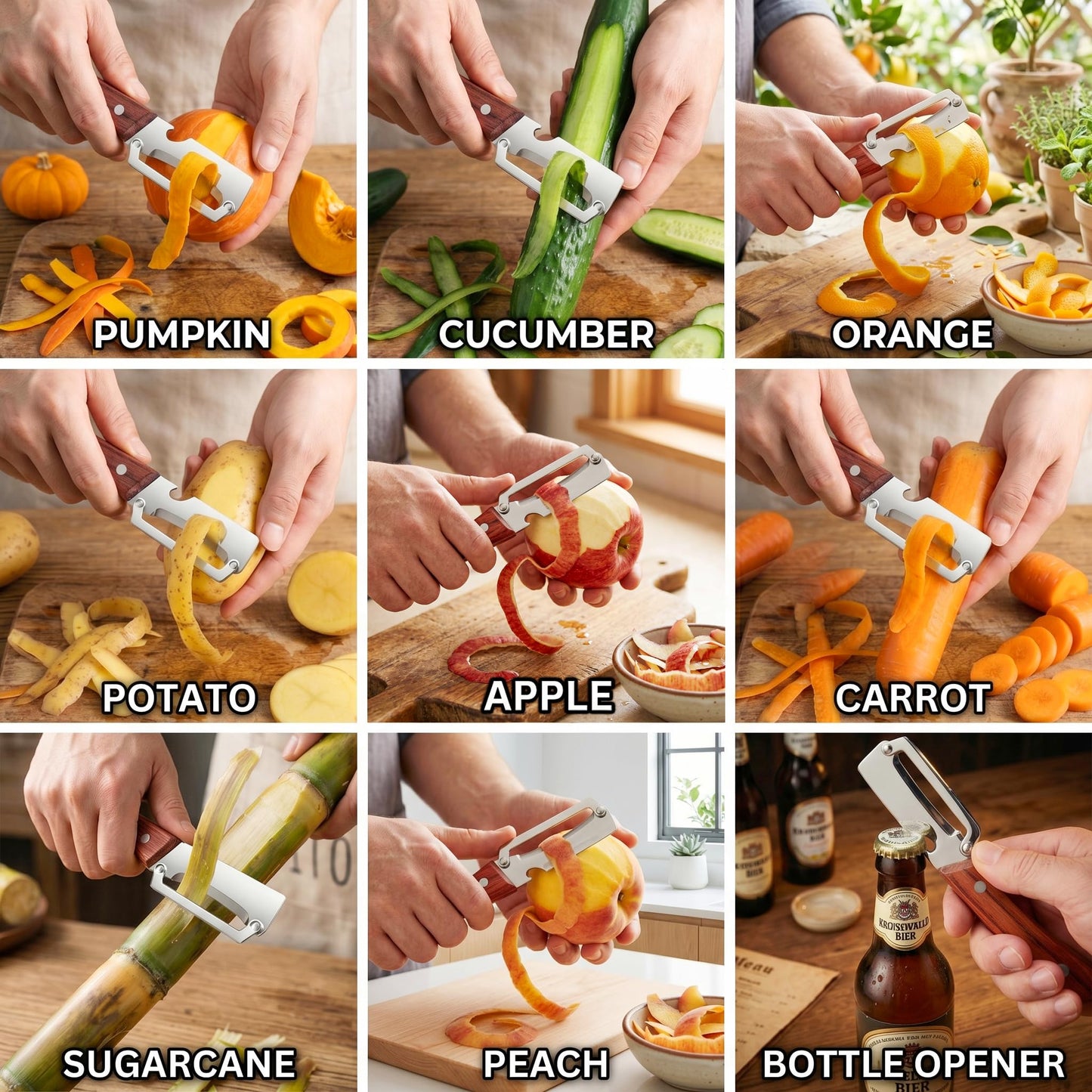Multifunctional Vegetable Peeler for Kitchen & Bottle Opener,2 in 1 Stainless Steel Paring Knife for Fruit Veggie,Kitchen Gadgets for Sugar Cane Potato Fruit Pineapple Pumpkin Veggie Peeler(2 PCS)