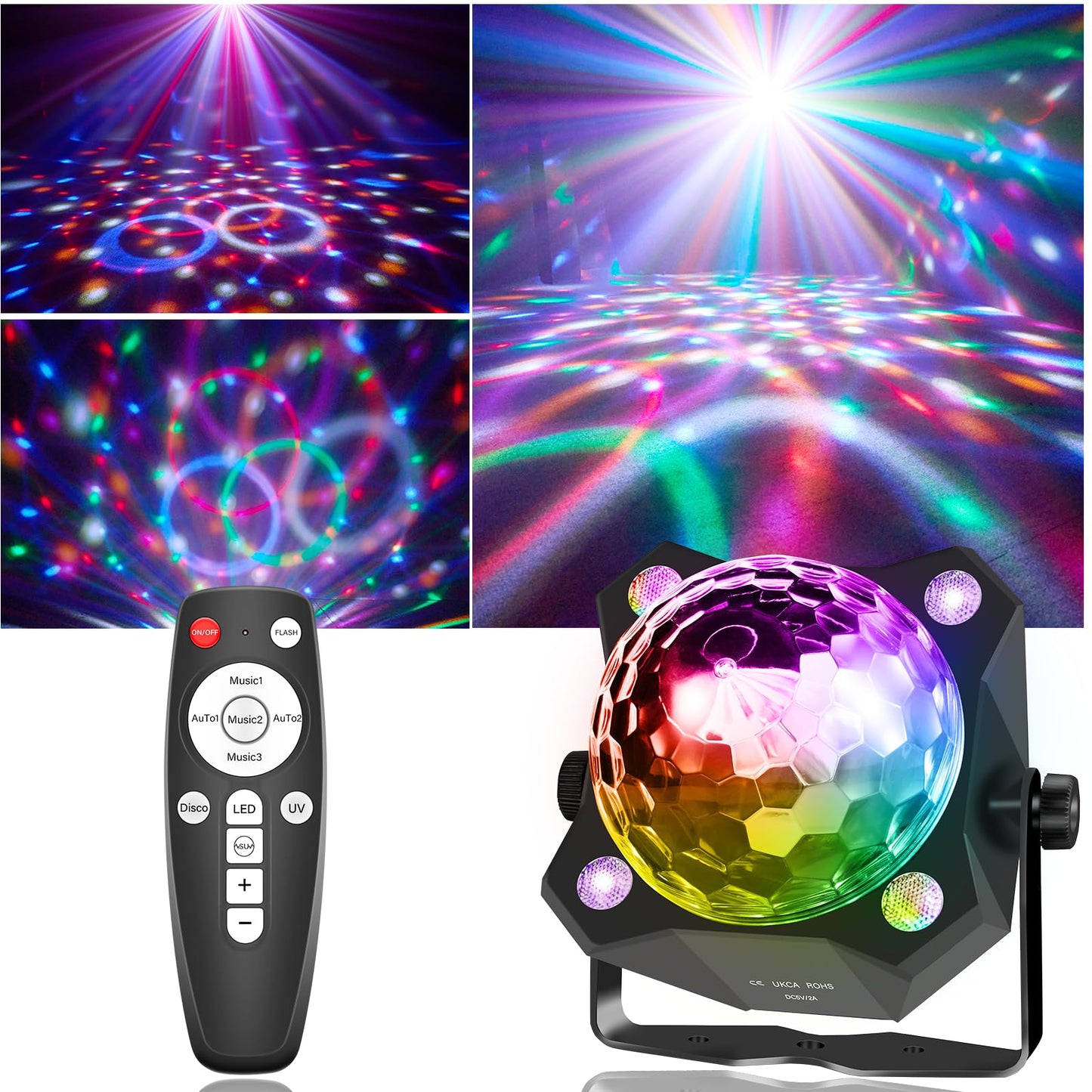 Disco Ball Lamp with Sound Activated Strobe Light and Remote Control, Party Lights Kit for Home Karaoke, Club, Wedding Events