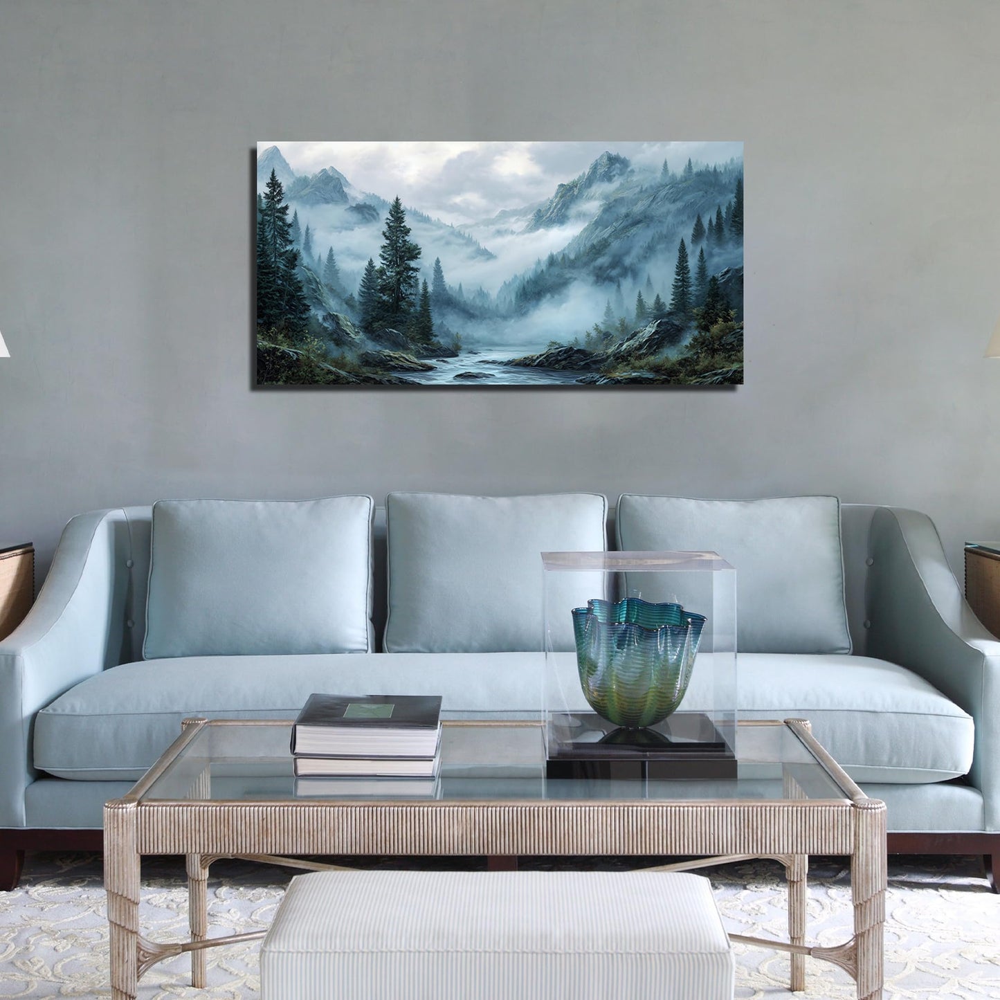 WVMAPTA Natural Landscape Prints Wall Art for Kitchen Mountain Canvas Wall Art for Office Tree Wall Decor for Dining Room Size 24 x 48 Inch