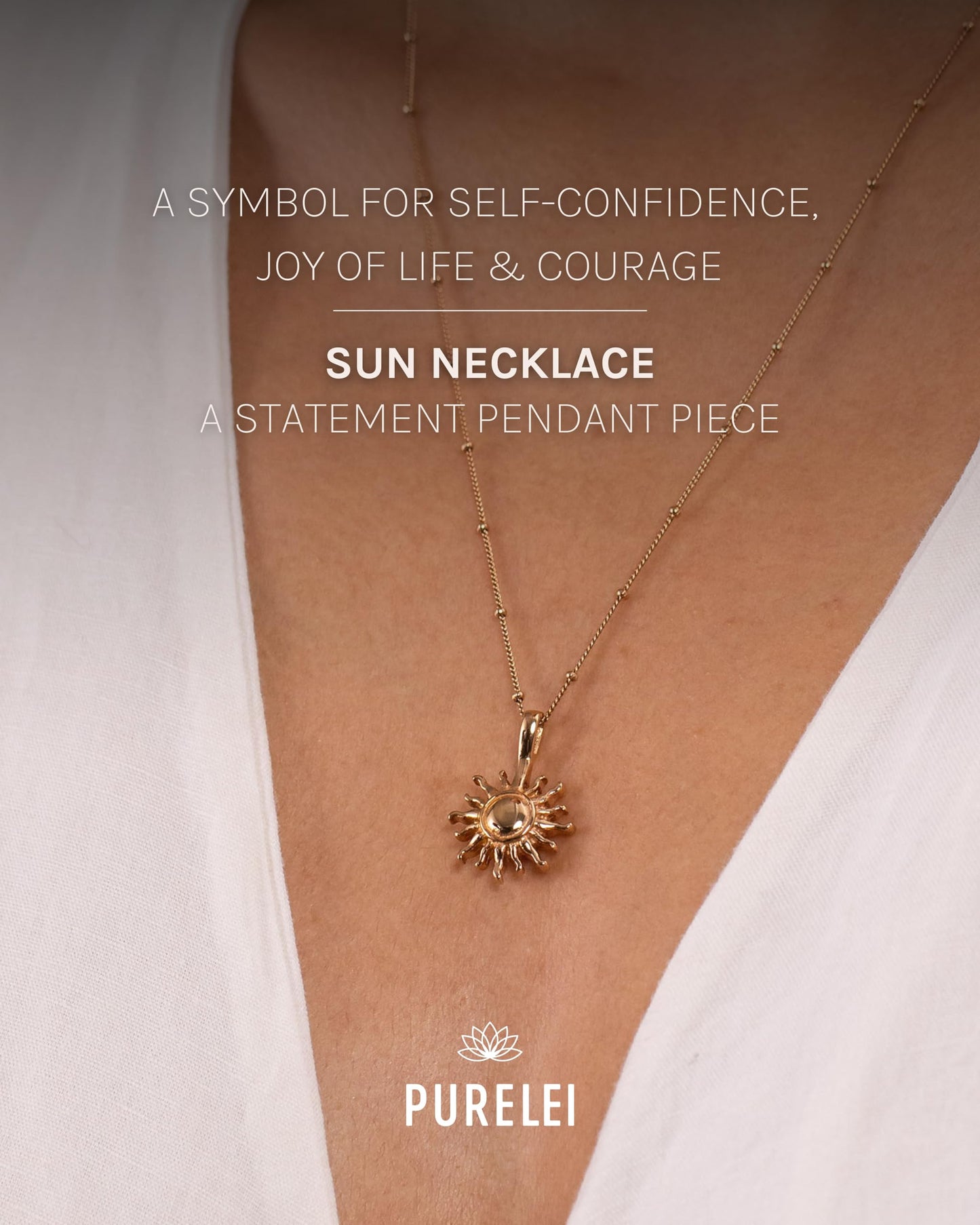 Purelei® Sun Necklace: Waterproof & Adjustable, Chain with sun pendant, 20 to 22 inch adjustable length, 18K Gold plated stainless steel - rosegold