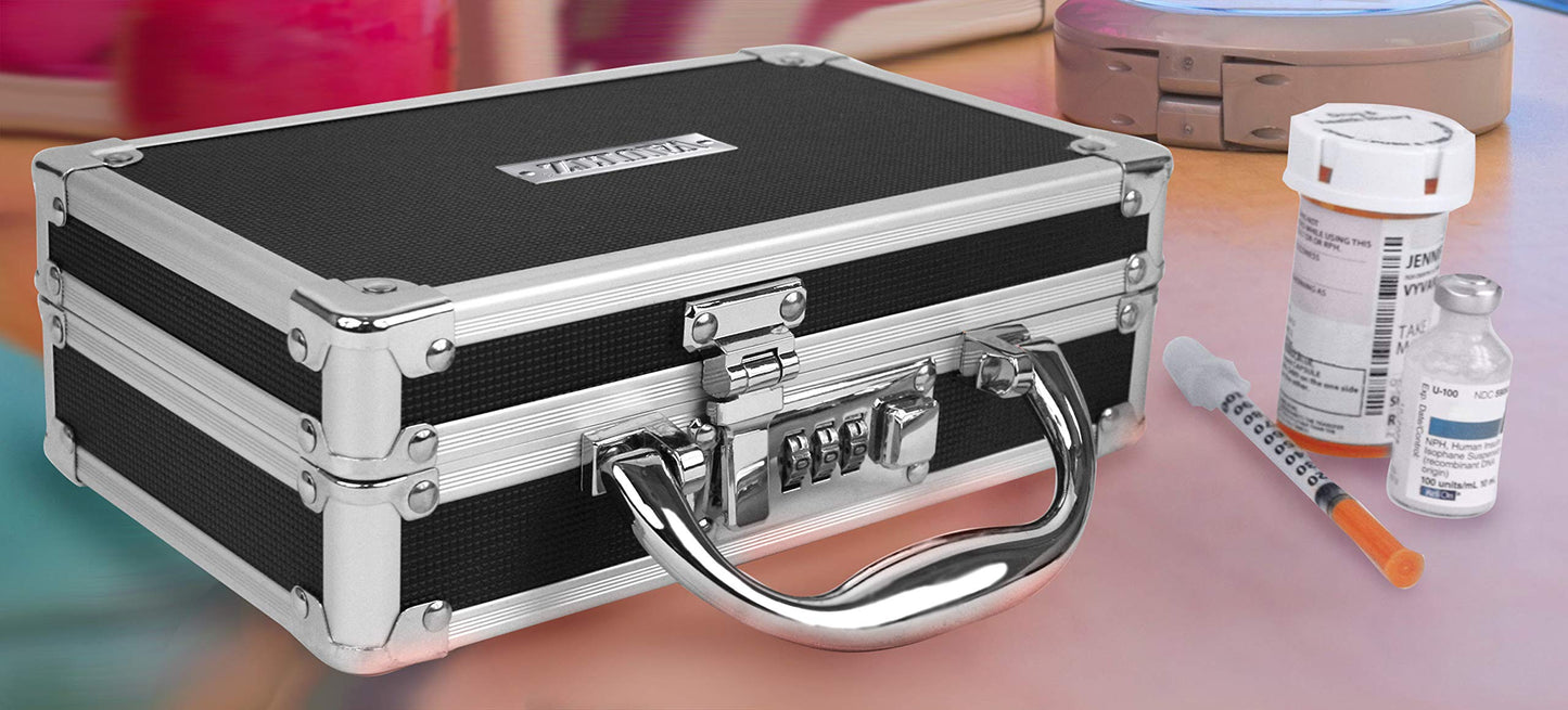Vaultz Locking Medicine Case with Combination Lock - Portable Lock Box Briefcase for Medications, Cash & Valuables, Organized Storage Case with Handle, 3 Pack