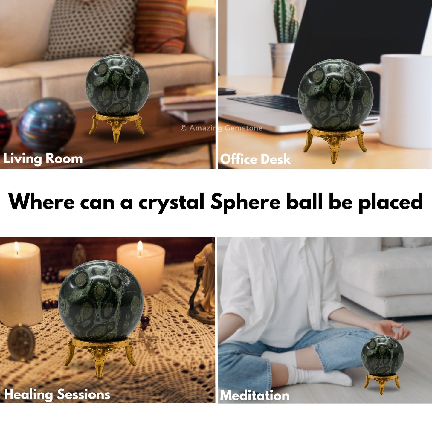 Amazing Gemstone Kambaba Jasper Crystal Ball with Stand - 2 Inches Crystal Sphere Meditation Balls for Witchcraft and Decorative Balls