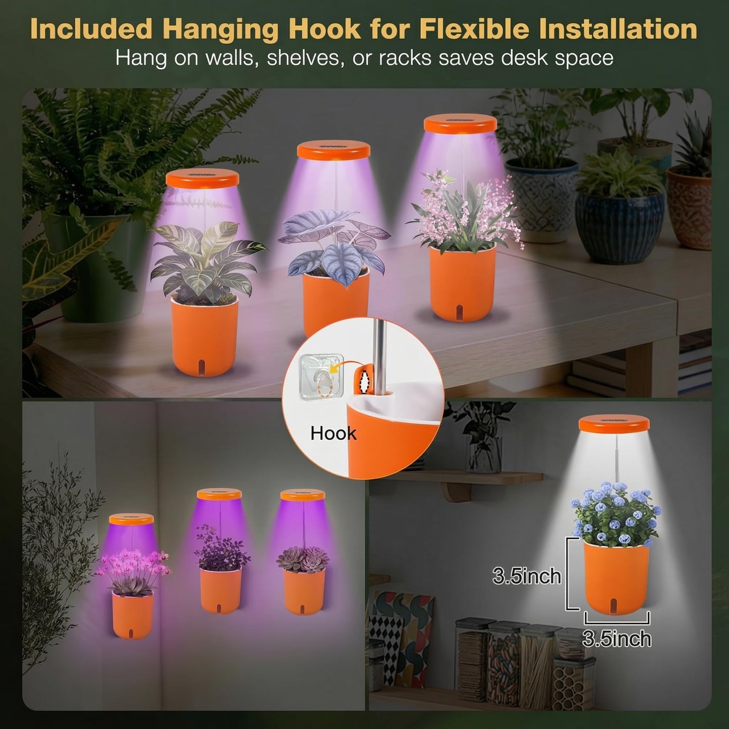 Raygrov Self-Watering Planter with Grow Light — Cute Desk Plant Pot for Office, Bedroom & Window — No Green Thumb Needed, 2-in-1 Wall + Desktop, USB Powered (5W LED, White)