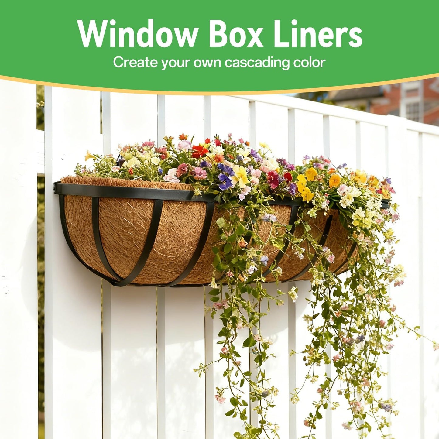 ZeeDix 24 Inch Trough Coconut Liners for Planters (4-Pack) - 100% Natural Coconut Coir Fiber Planter Liners Replacement for Window Boxes, Wall Baskets, Deck Flower Boxes, Garden Railing Fence Troughs
