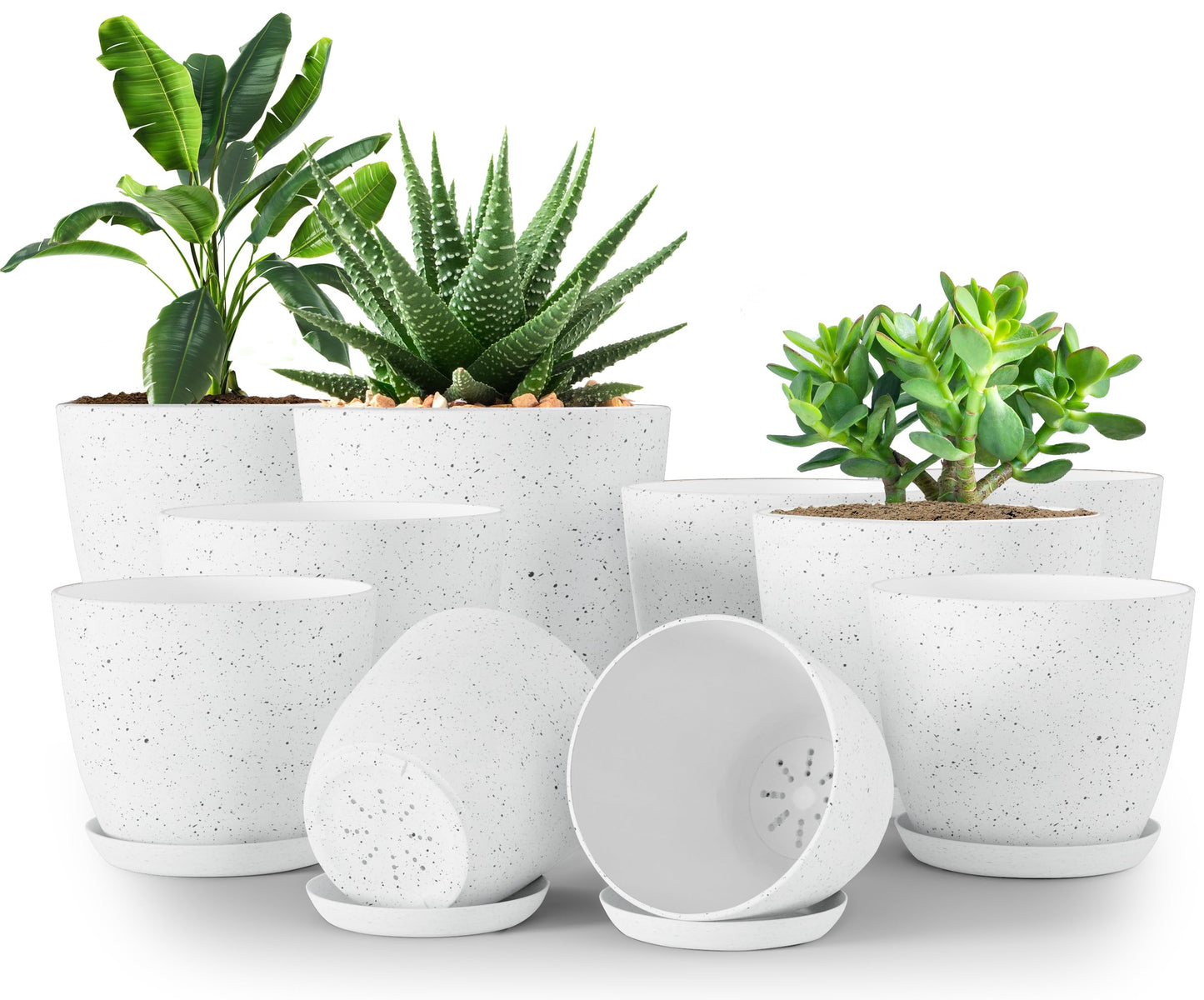 Utopia Home - Spotty Plant Pots Indoor with Drainage - 7/6.6/6/5.3/4.8 Inches Flower Pots - 10 Pack Plastic Planters - Ideal for Stocking Stuffers - (Speckled Grey, Pack of 10)