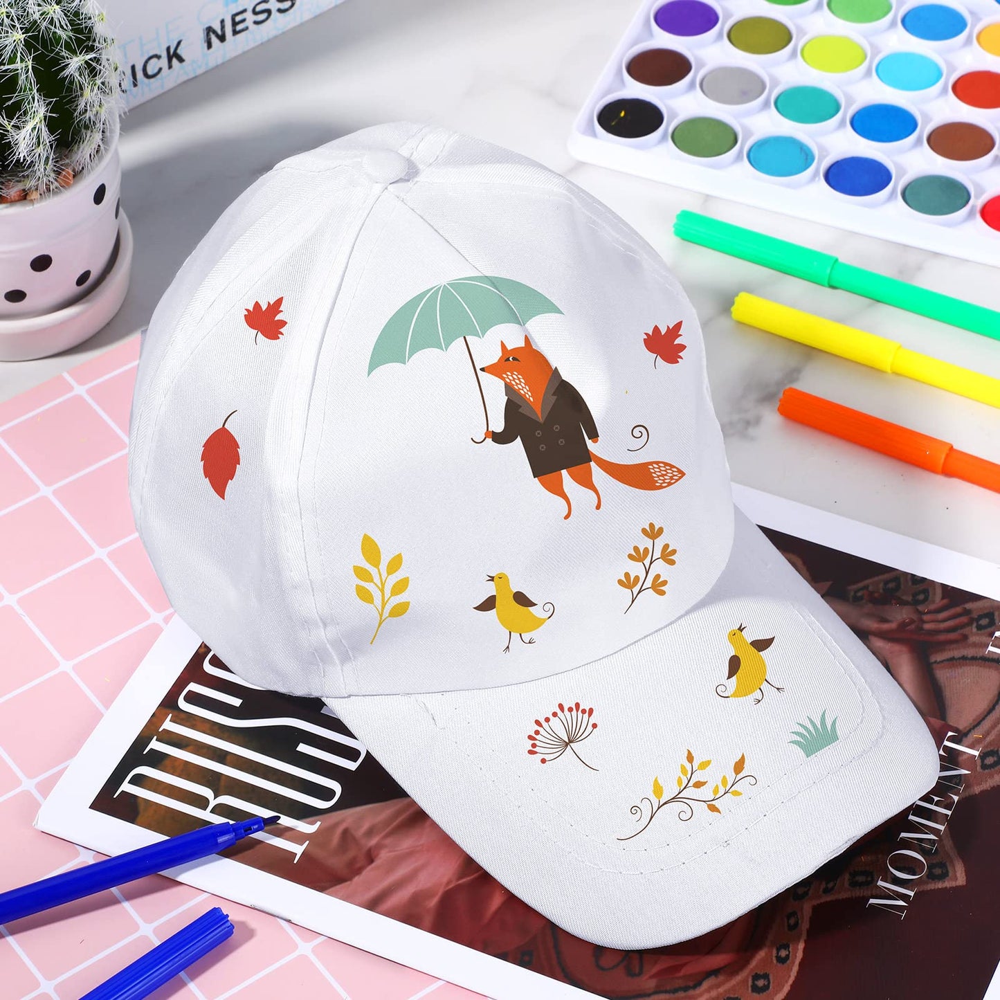 Xtinmee 50 Pieces White DIY Hats for Kids White Baseball Caps Adjustable Back Strap Blank Baseball Hats for Kids Class Project DIY Making, Painting, Hiking, Camp, Sport Outdoor Activities