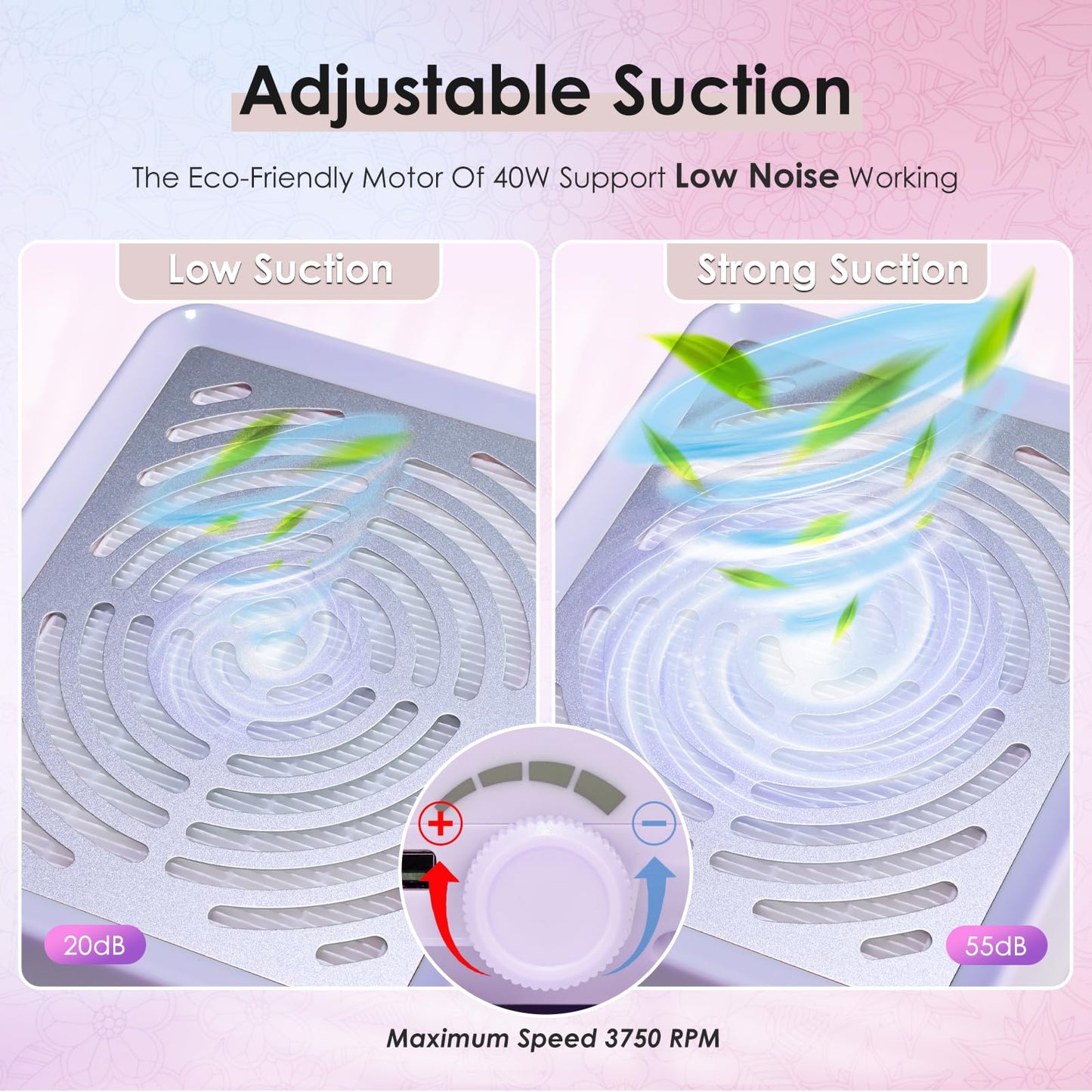 Nail Dust Collector with Lamp&50pcs Disposable Filter&Dusting Brush, Electric Nail Vacuum Cleaner Dust Fan Suction Machine for Manicure Acrylic Gel Nails Polishing, Low Noise, Salon Home