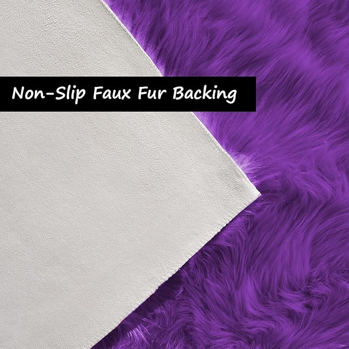Goolela Purple Fluffy Circle Rug 3ft Faux Fur Rug for Bedroom Dorm Playroom Fuzzy Furry Small Plush Room Décor Washable