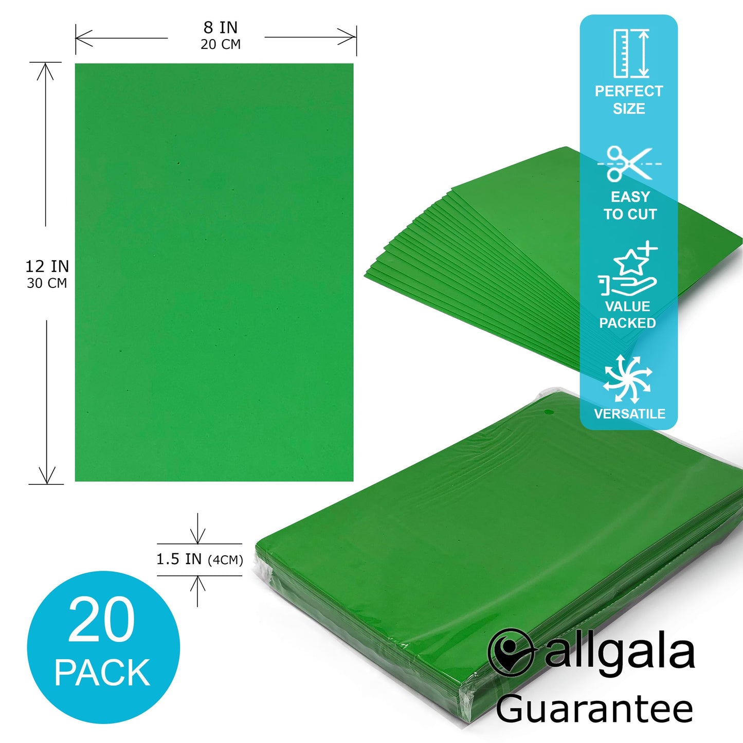Allgala 20-Value-Pack EVA Foam Paper 8x12 Inch Sheets-Green-CF85305