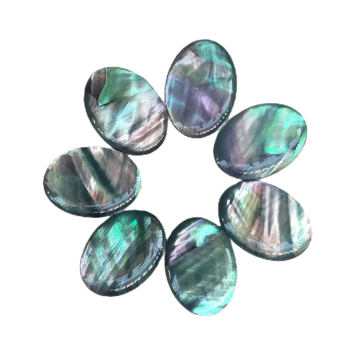 Bacatgem 7 Pcs Grey Shell Oval Cabochons Flatback Crystal Stone Gemstones Beads for Jewelry Making DIY,18x13mm