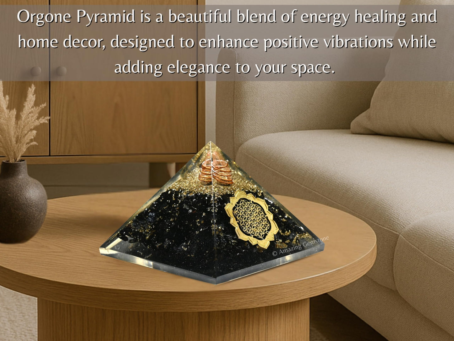 Large Orgone Pyramid | Black Tourmaline Pyramid Crystal | Lotus Flower of Life Orgonite Pyramid | Organ Pyramids Positive Energy Healing