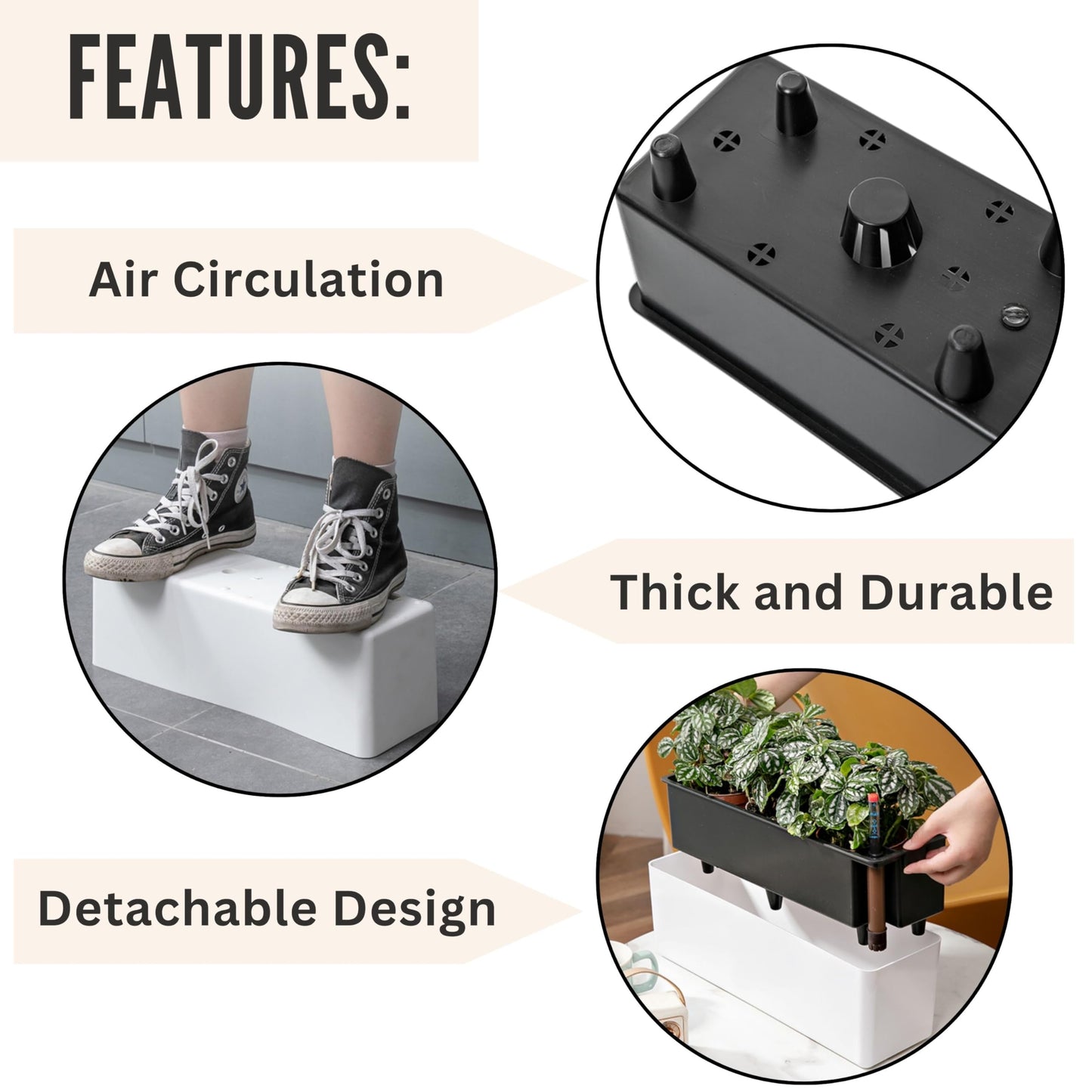 LaLaGreen Bundle- 2-Pack, 16 Inch Rectangular Self Watering Planter + 10-Pack, 5 Inch Black Self Watering Plastic Pot Decorative Eco Living Wall Mount Hanging Garden Windowsill Herb Boxes Indoor Home