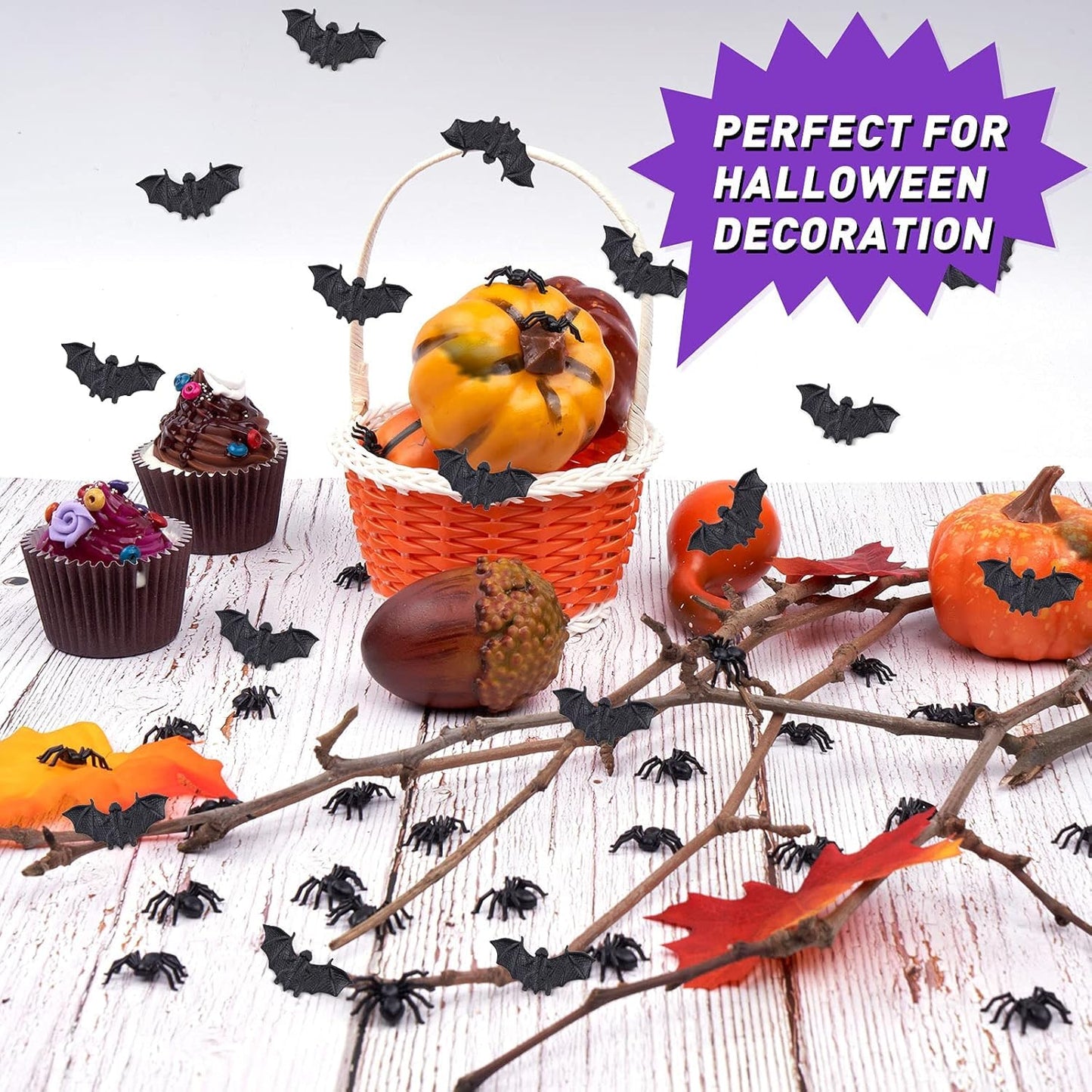 WHXGQ 500 Pcs Plastic Bats Spiders Halloween Mini Bats and Fake Spiders for Decorations Creepy Scary Prank Toys Plastic Insec Toys Halloween Miniatures