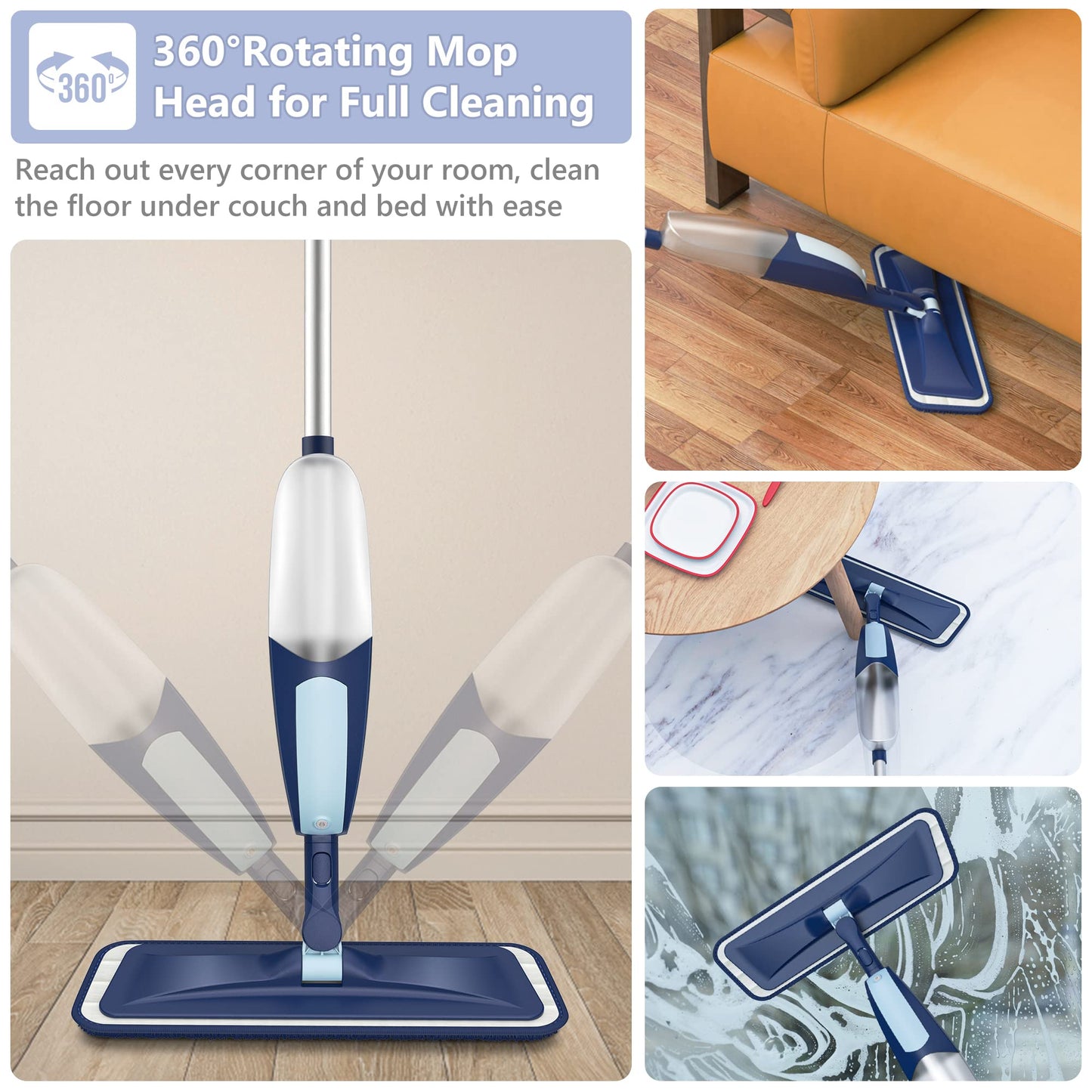 Spray Mops for Floor Cleaning, TRAV-ROUND Microfiber Wood Floor Mop with 5 Reusable Washable Pads for Dry Wet Cleaning on Hardwood Laminate Wood Ceramic Vinyl Tile