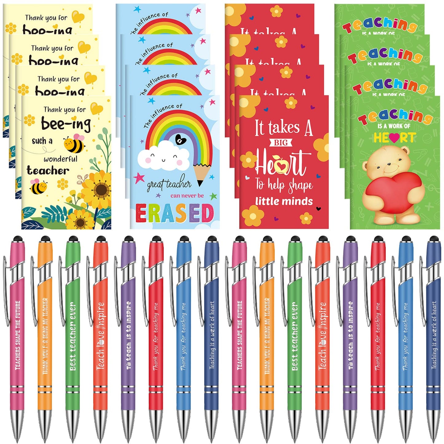 Sumind 32 Pcs Teacher Appreciation Gift Bulk Positive Ballpoint Pens and Journal Notebook Inspirational Notepad with Encouraging Quote for School Student Classroom Prize Office Supplies(Elegant)