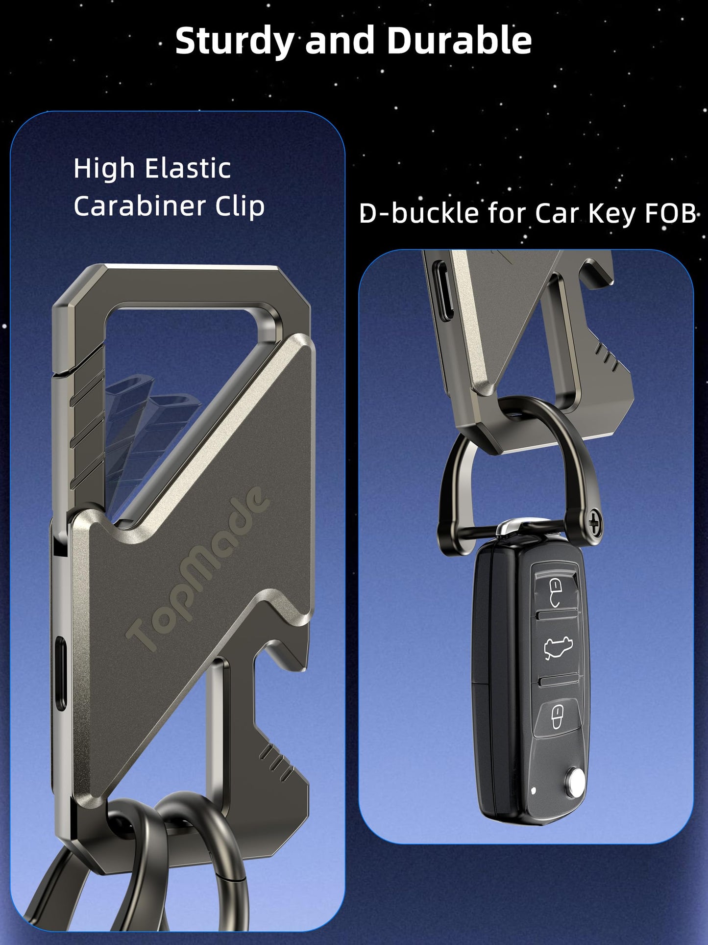 Keychain, Works with Apple Find My, Carabiner Heavy Duty Car Key Chains, Bottle Opener Anti-Lost Keys with Smart Bluetooth GPS Tracker, Rechargeable Smart Key Finder for Luggage, Backpack, Gunmetal