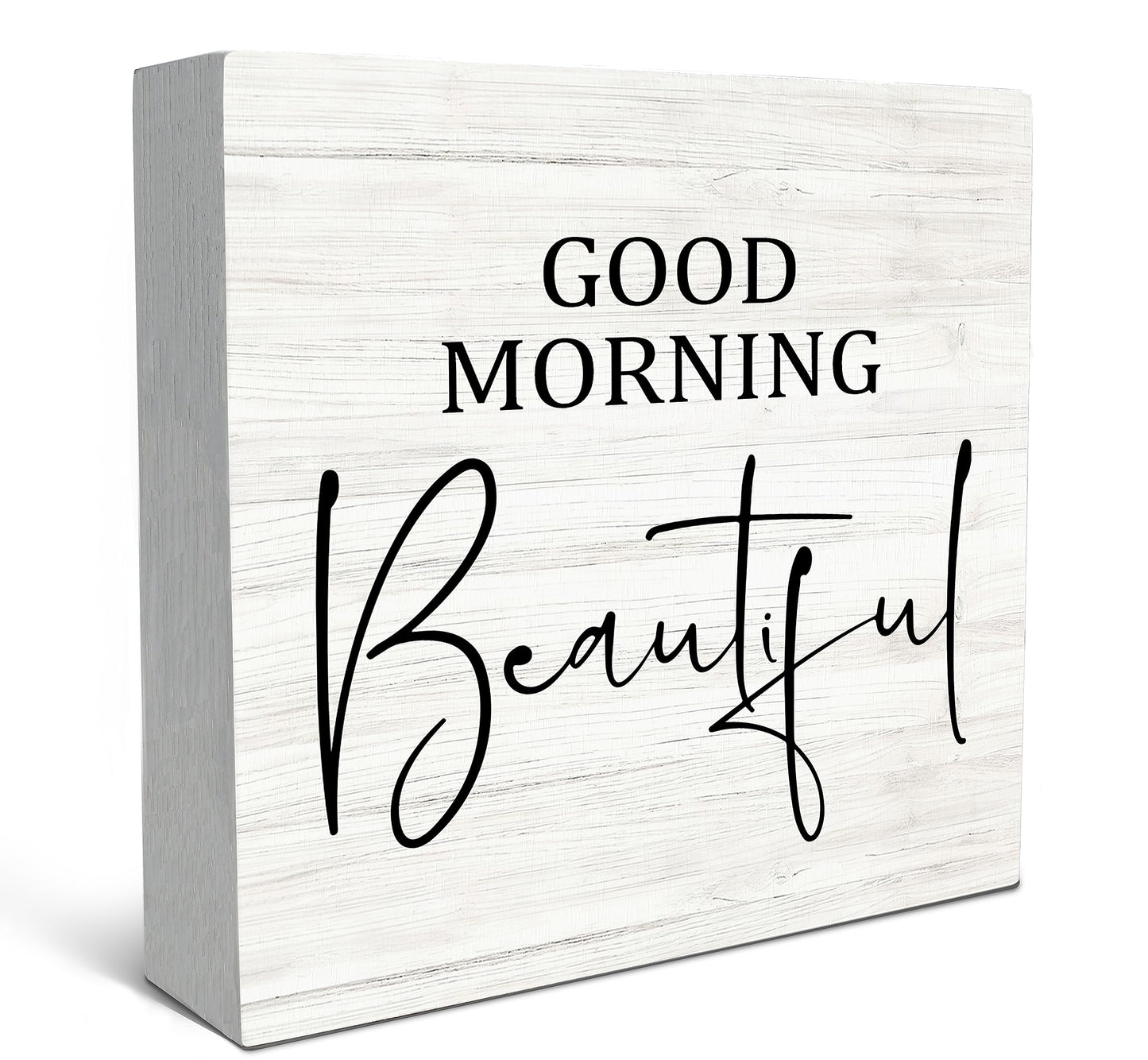 SRADMO Good Morning Beautiful Wood Box Sign Desk Decor,Rustic Wooden Block Box Sign Decoration For Home Bedroom Bathroom Shelf Table Decor